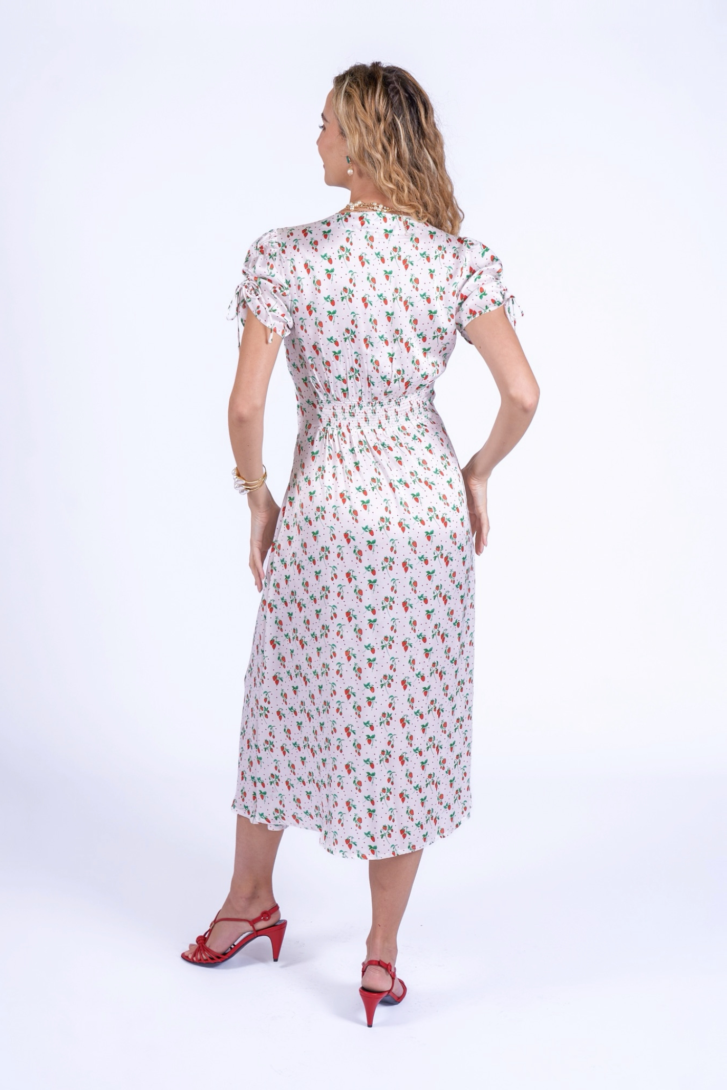 Model wearing New Day Originals Babbington Strawberries & Cream Dress by New Day Originals, shop New Day Originals at Dotique