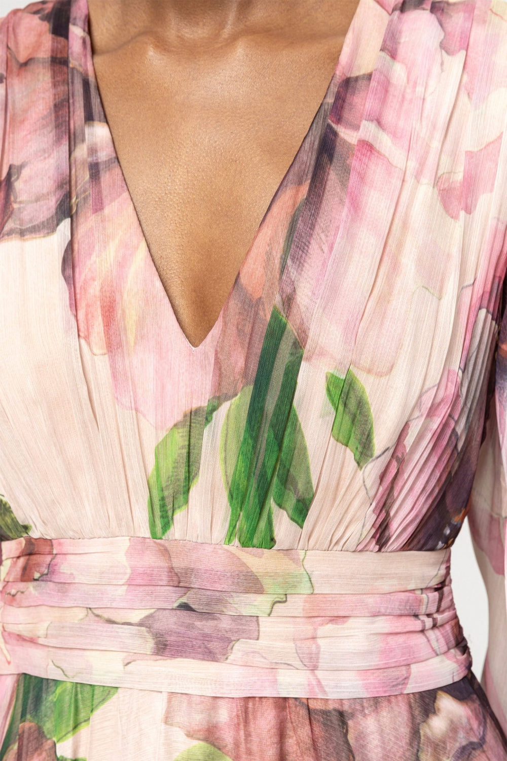 Nissa RC14882 Shell Pink Floral Print Midi Dress With Sleeves - Dotique