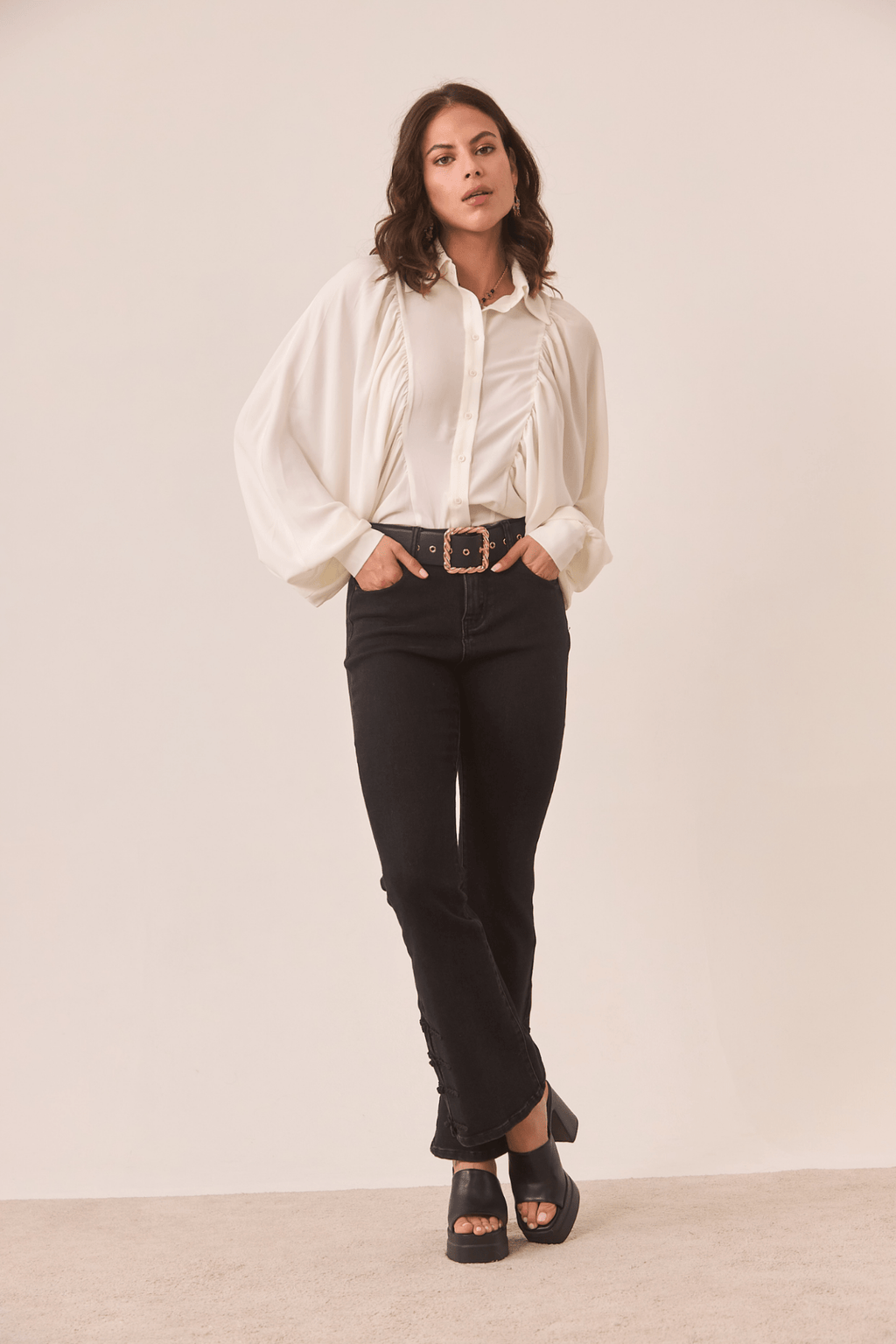 Dotique ivory NKN Nekane blouse with batwing sleeves and flowing silhouette