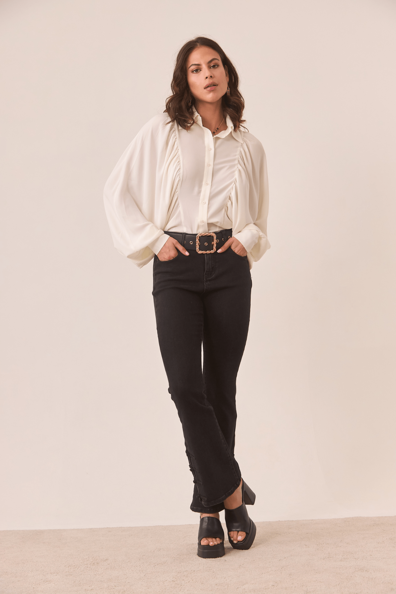 Dotique ivory NKN Nekane blouse with batwing sleeves and flowing silhouette