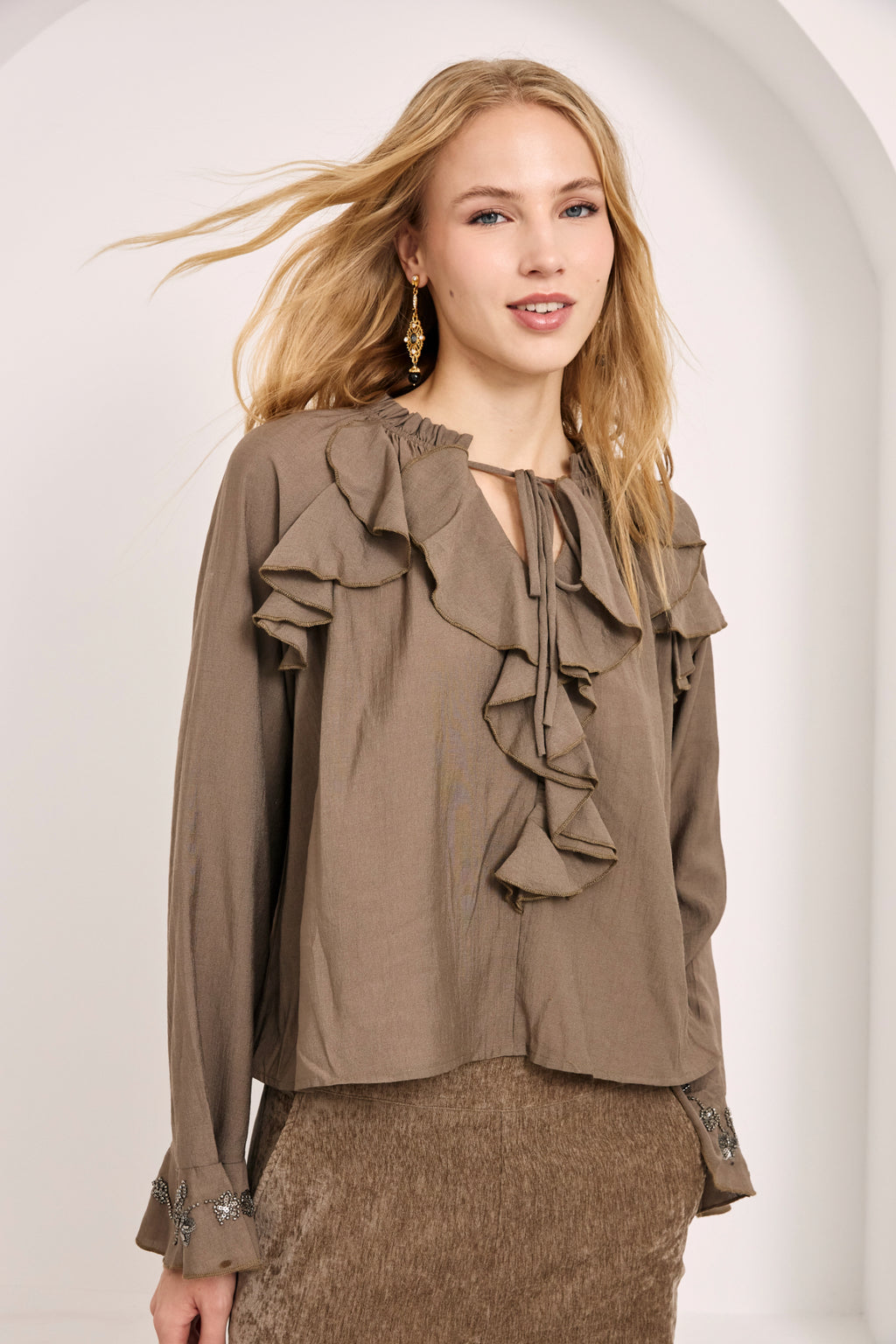 NKN Nekane NI.BORU Viscose Blouse With Flared Sleeves And Beading Embroidery
