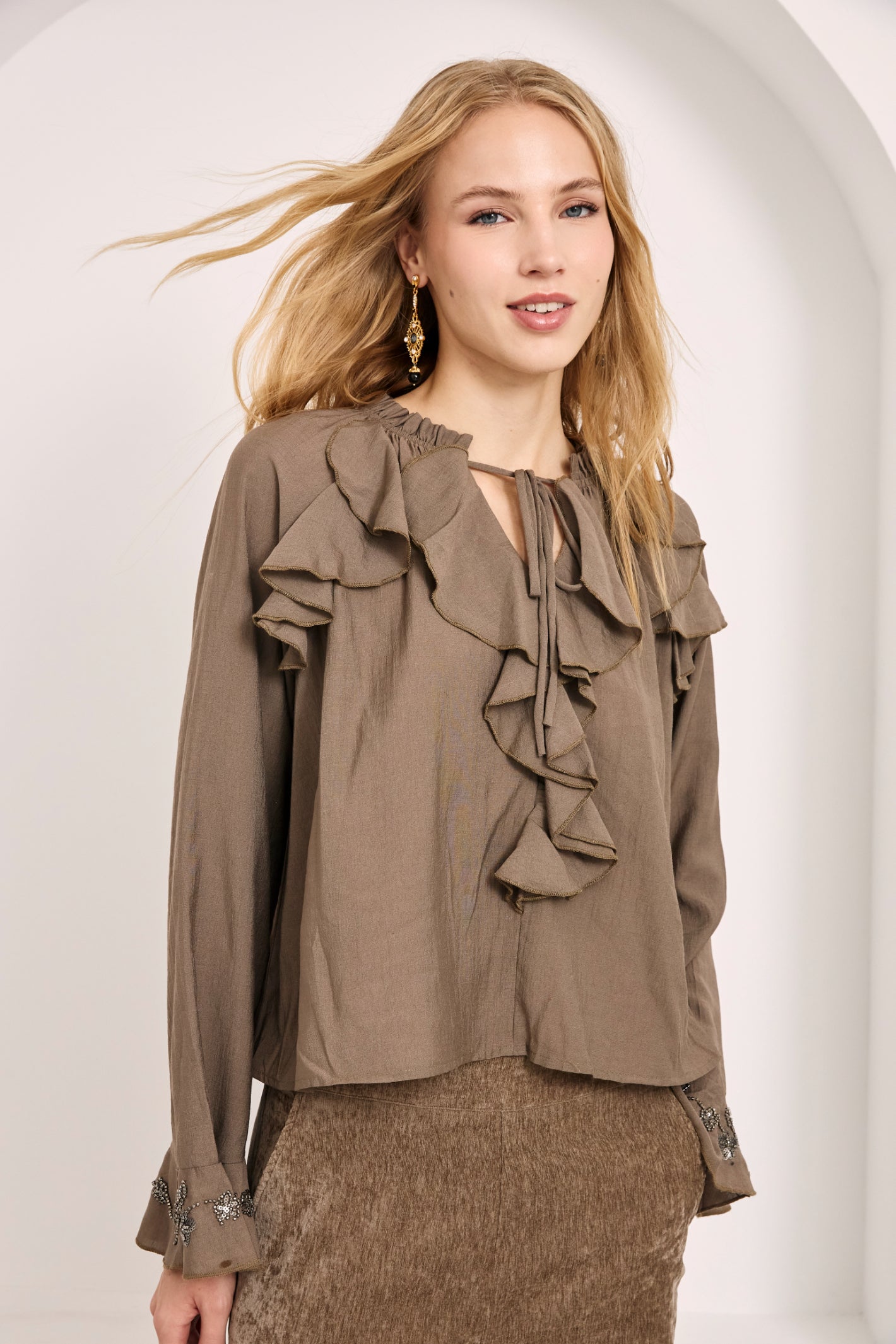 NKN Nekane NI.BORU Viscose Blouse With Flared Sleeves And Beading Embroidery