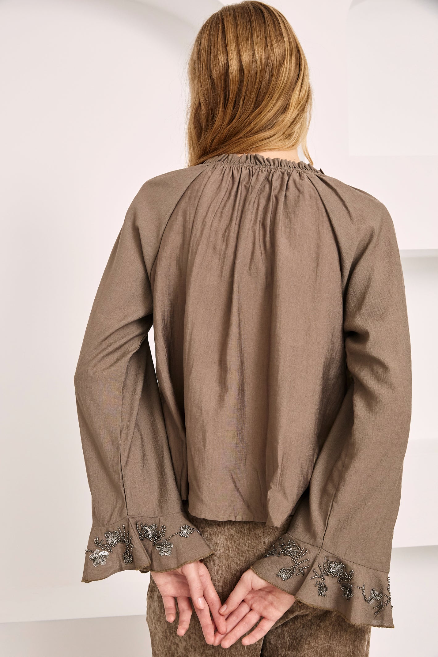 NKN Nekane NI.BORU Viscose Blouse With Flared Sleeves And Beading Embroidery