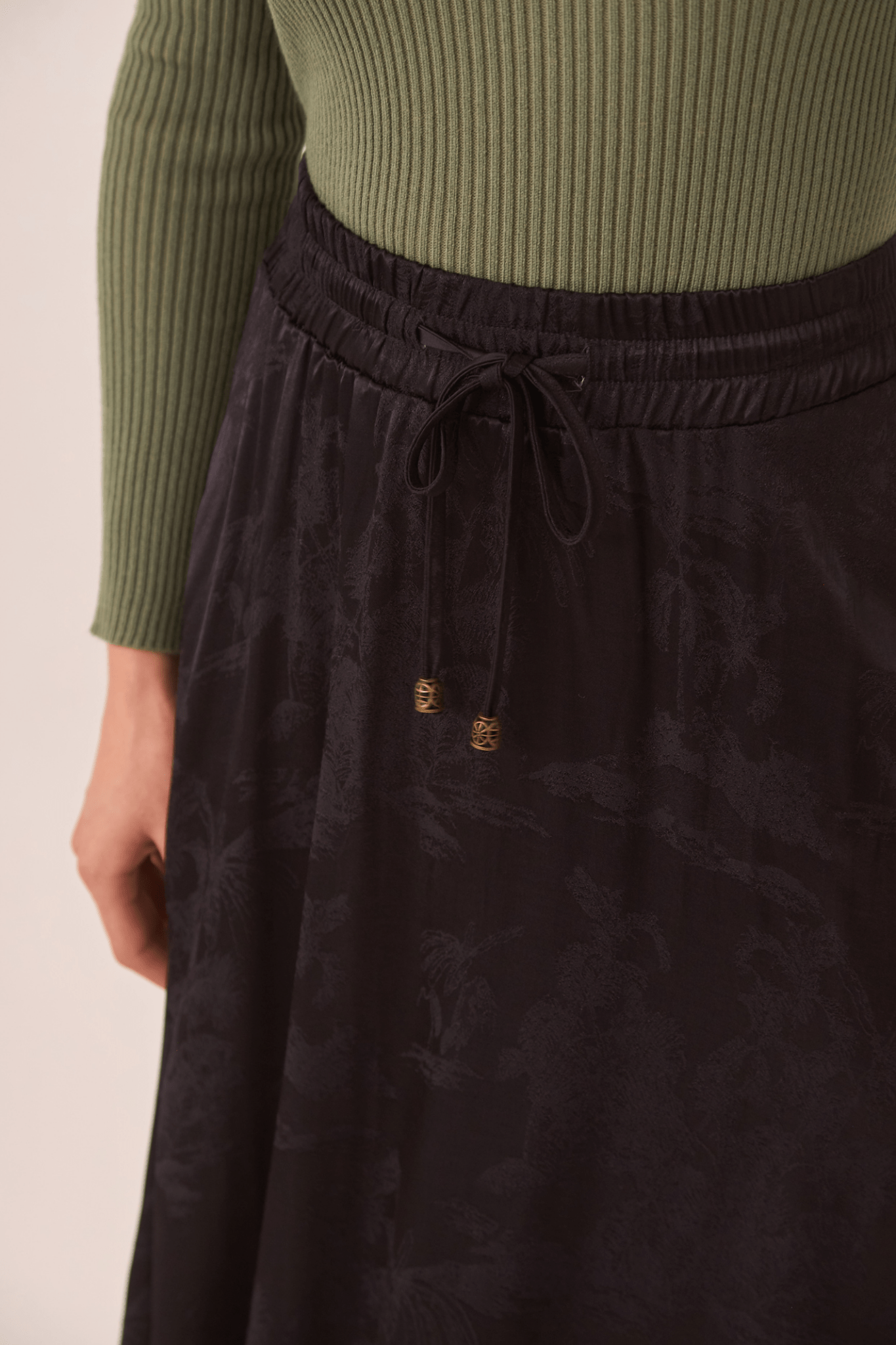 Dotique black NKN Nekane long rayon jacquard skirt with subtle frill hem
