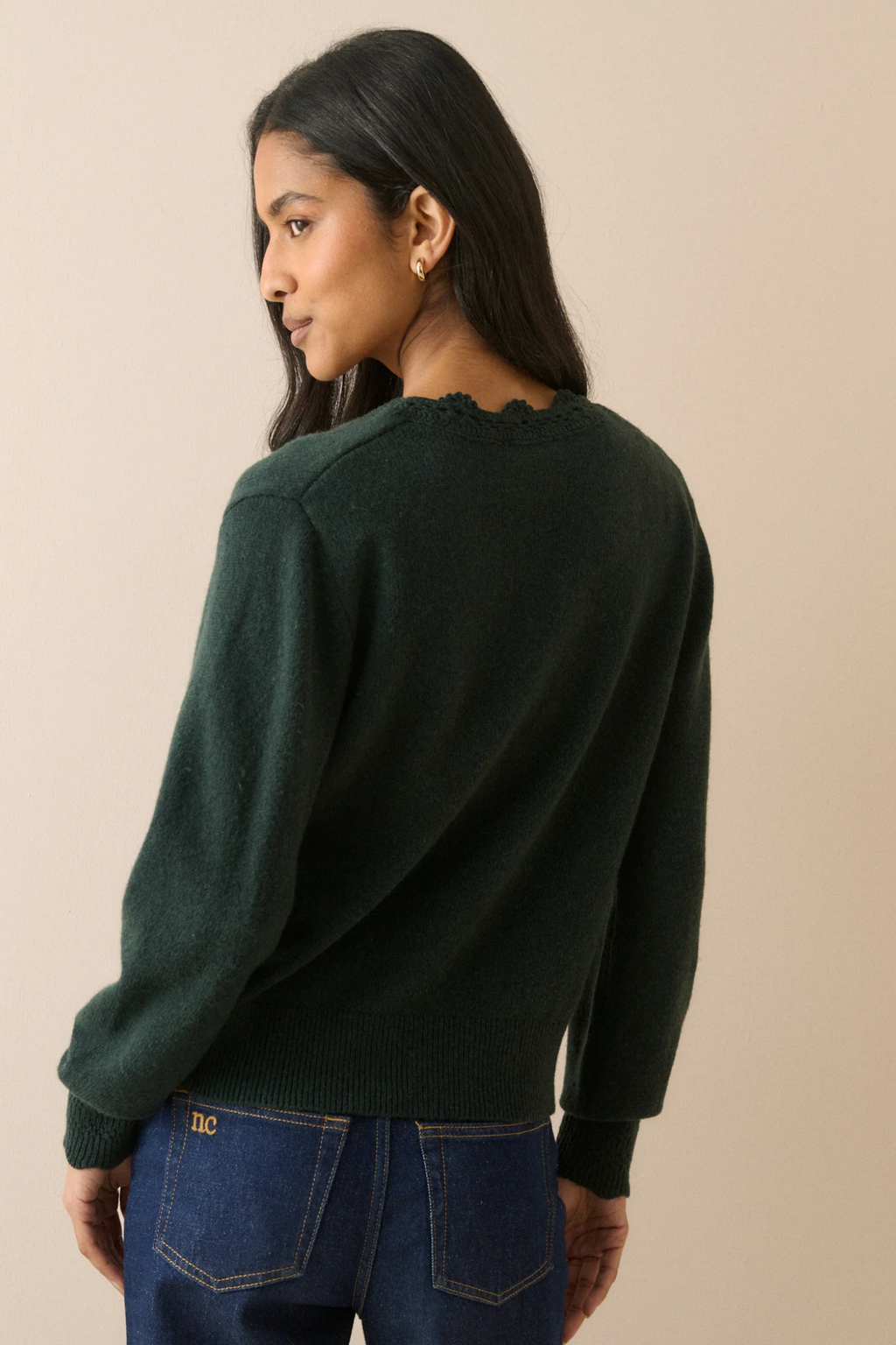 Nobody's Child 2516242003 Crochet Trim Low Back Jumper Green back view Shop Nobody's Child at Dotique
