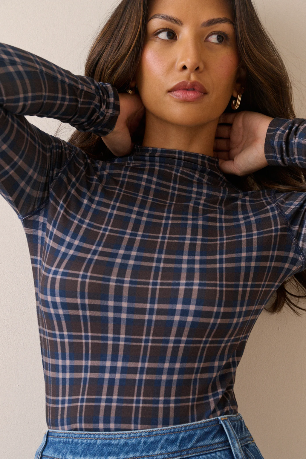 Nobody's Child 2616205003 Grown On Neck Printed Top Blue in plaid Shop Nobody's Child at Dotique