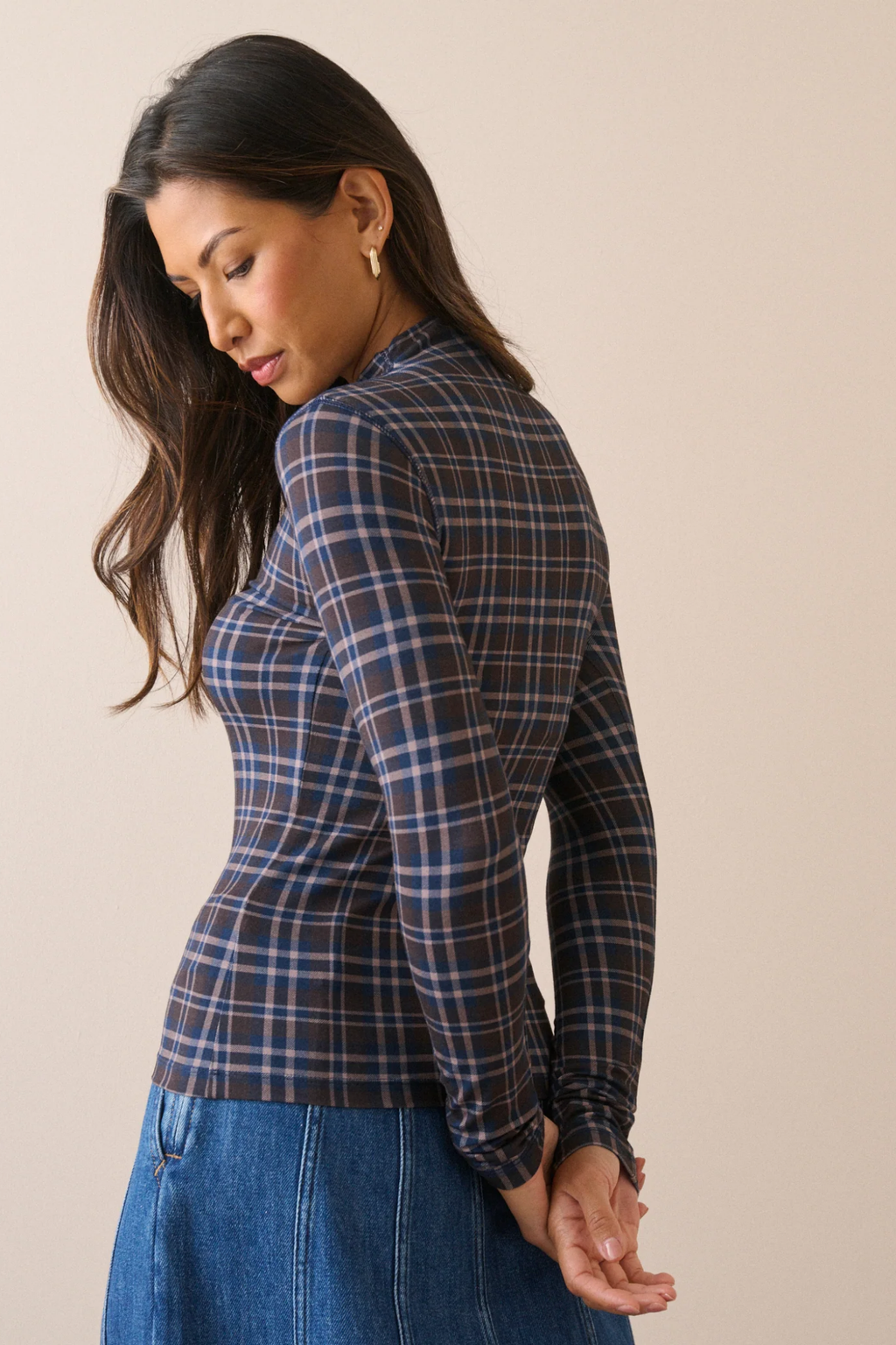 Nobody's Child 2616205003 Grown On Neck Printed Top Blue in blue plaid. Shop Nobody's Child at Dotique