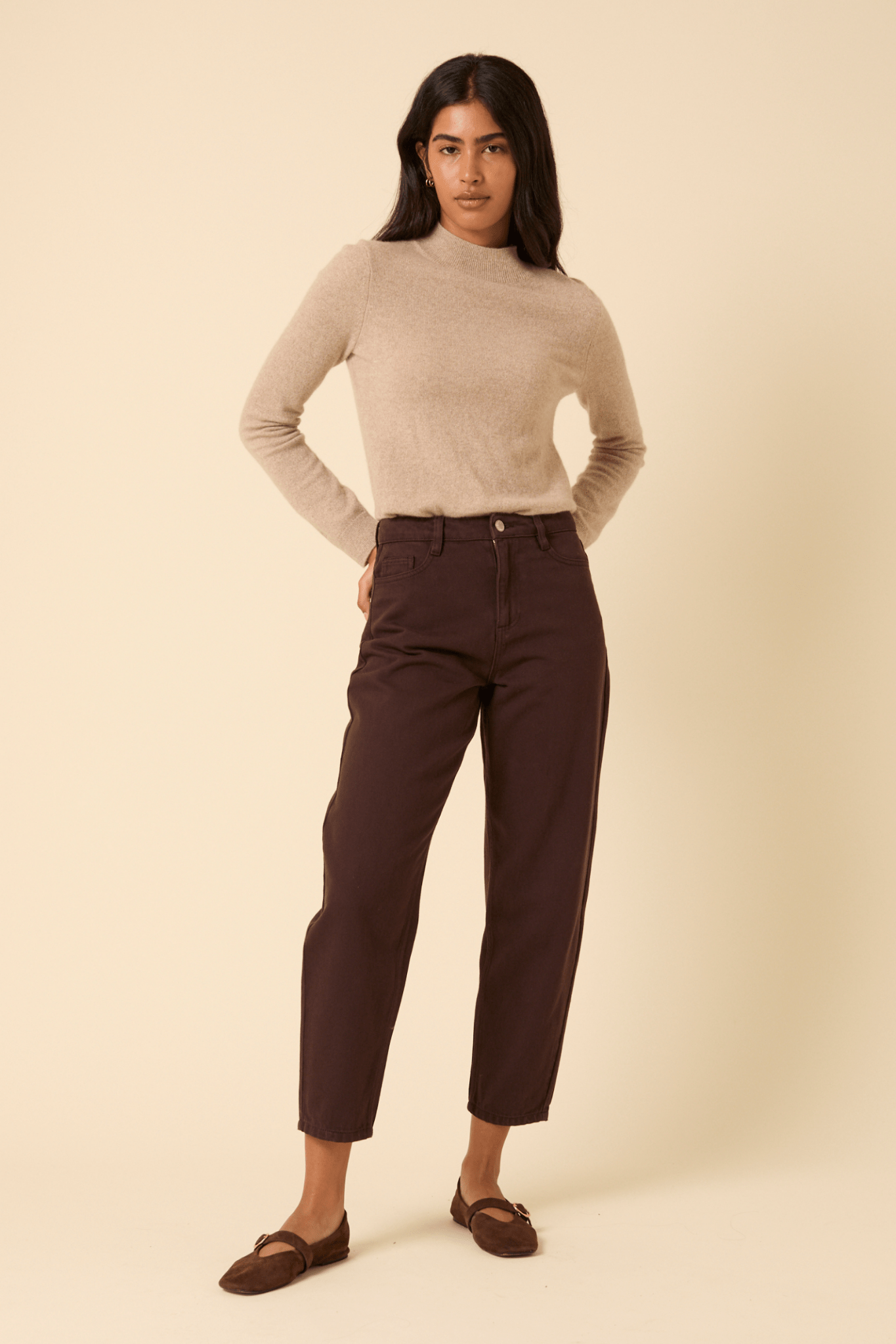 Nobody’s Child B254280 Brown Horseshoe Barrel Leg Jeans - Dotique - Nobody’s Child