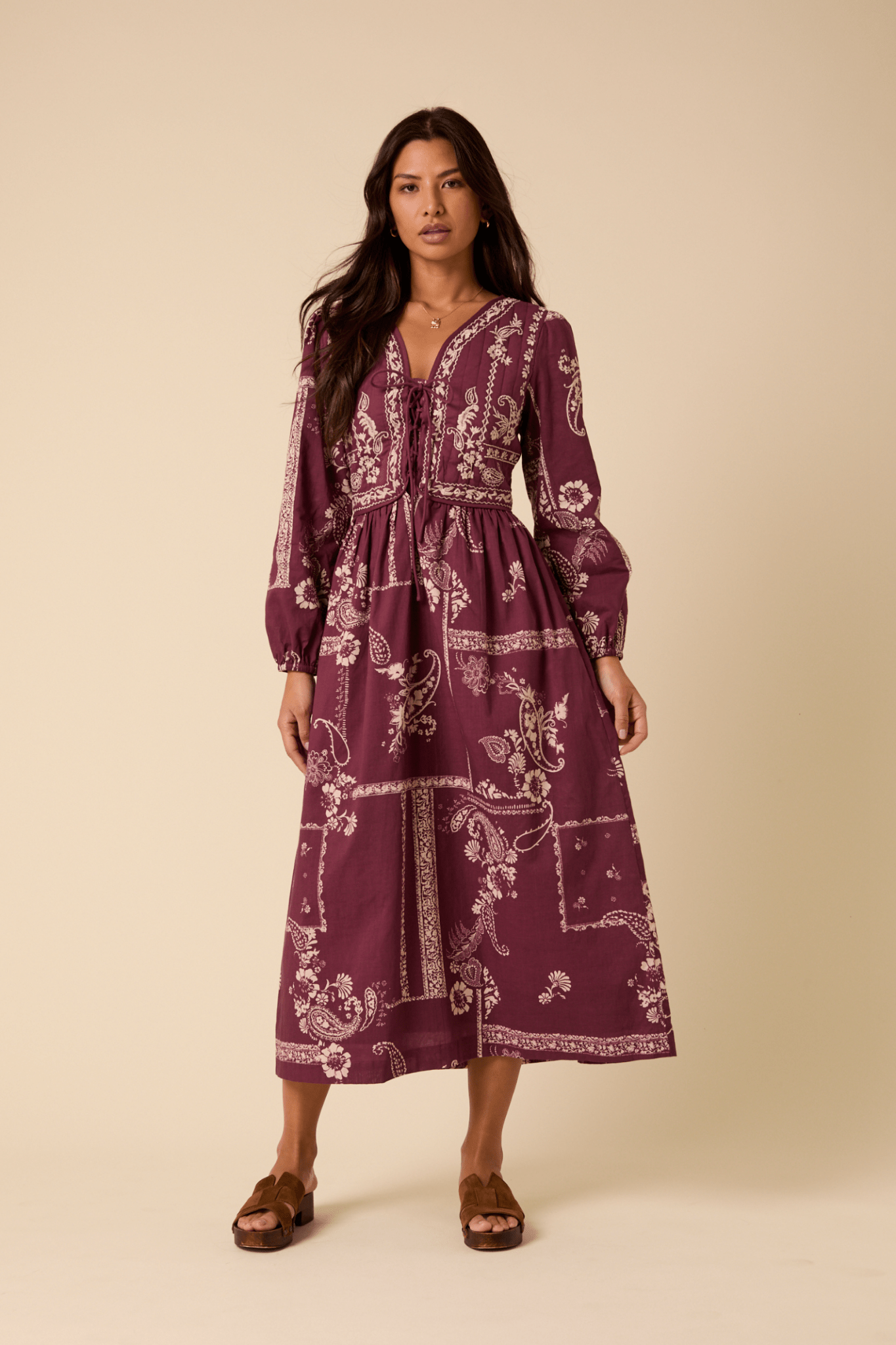 Nobody’s Child D253932 Burgundy Monroe Midi Dress - Dotique - Nobody’s Child