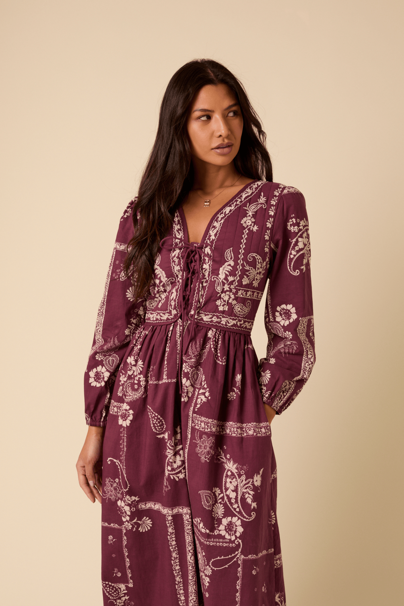 Nobody’s Child D253932 Burgundy Monroe Midi Dress - Dotique - Nobody’s Child