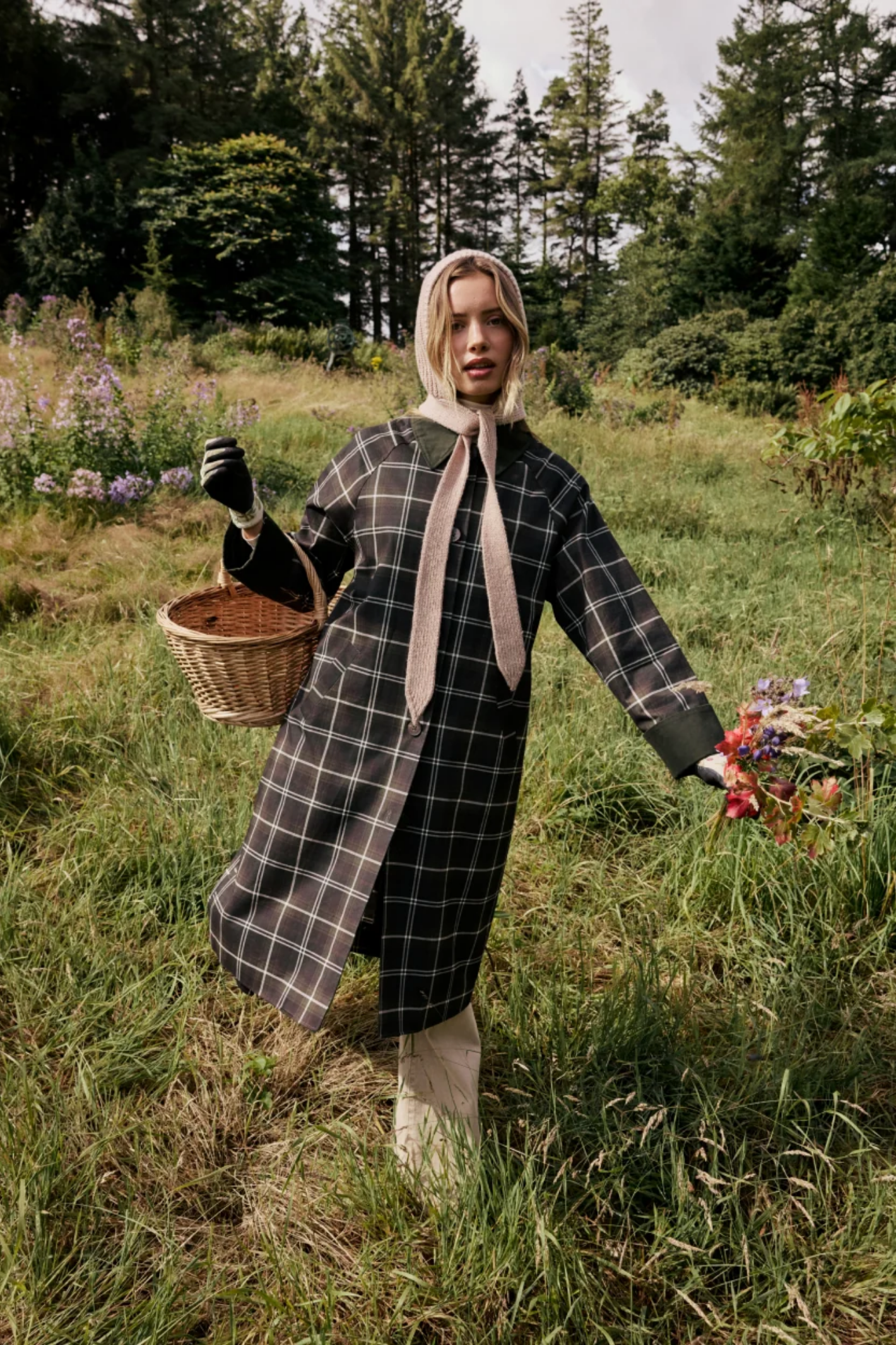 Nobody's Child Diola Brown and Green Tartan Collared Car Coat