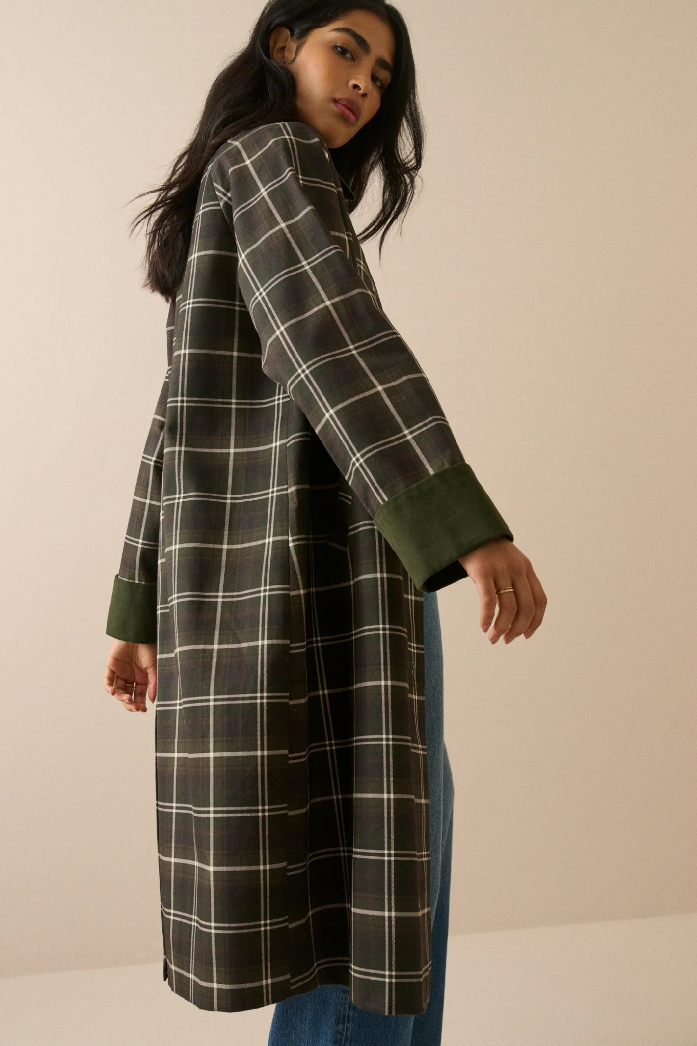 Nobody's Child Diola Brown and Green Tartan Collared Car Coat