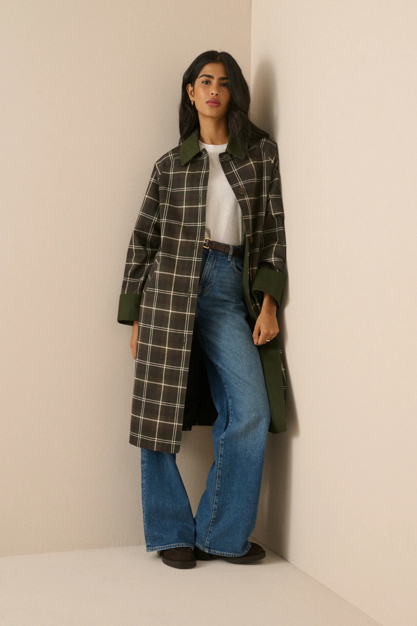 Nobody's Child Diola Brown and Green Tartan Collared Car Coat