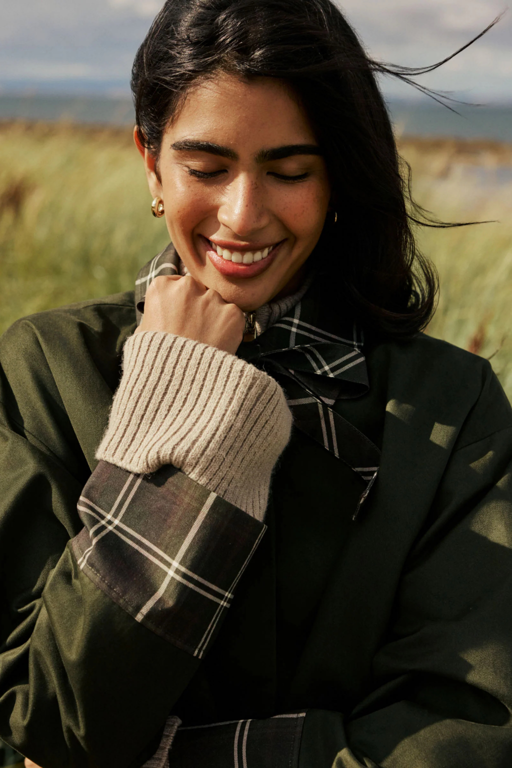 Nobody's Child Fion Khaki Tartan Trim Country Jacket