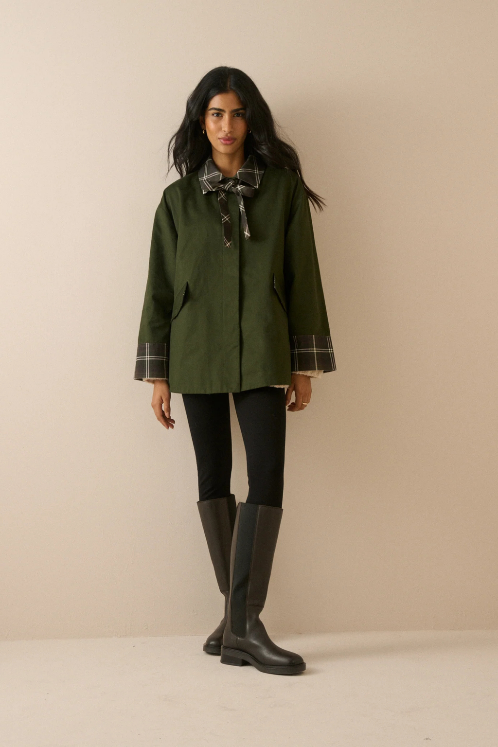 Nobody's Child Fion Khaki Tartan Trim Country Jacket