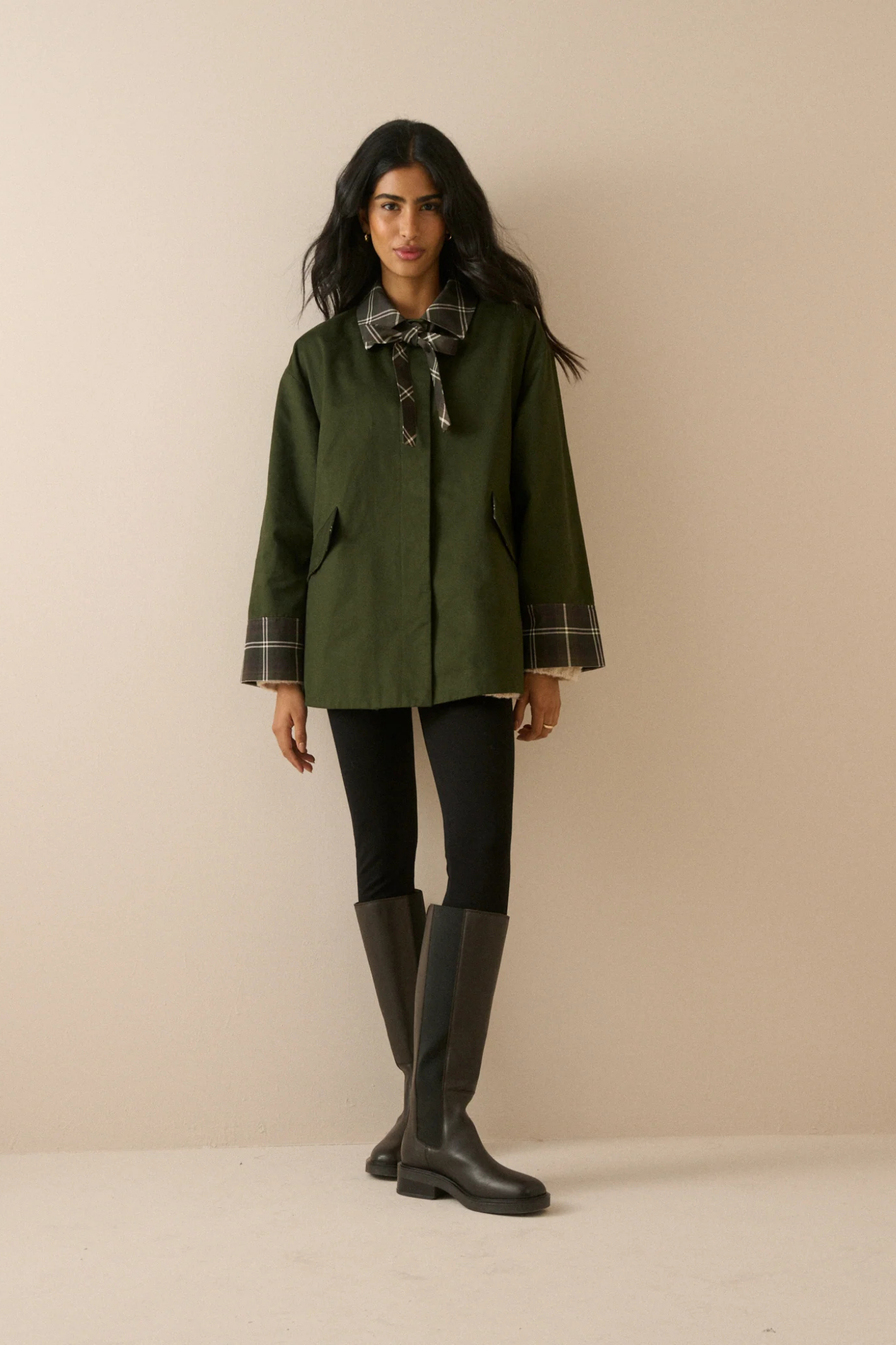 Nobody's Child Fion Khaki Tartan Trim Country Jacket