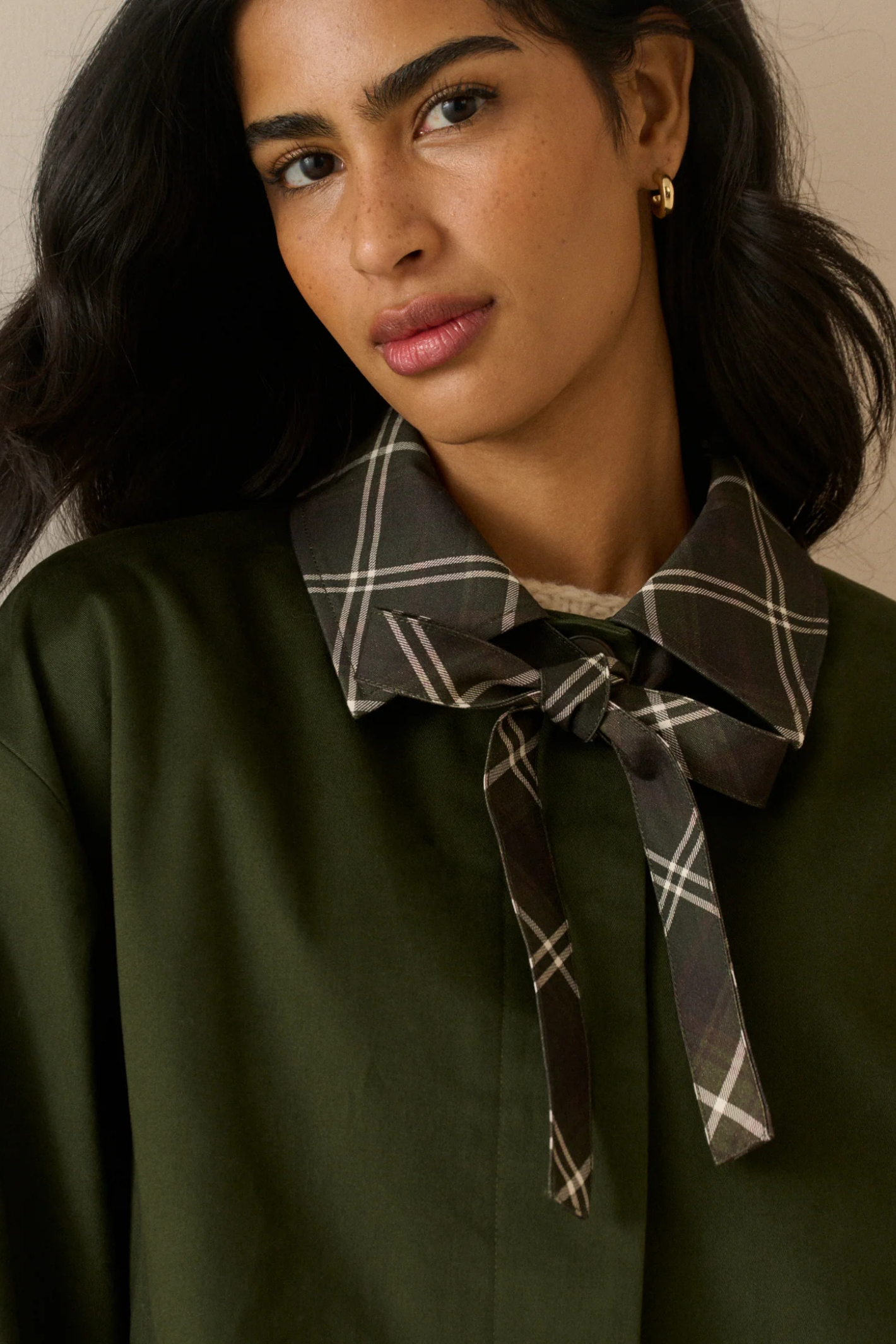 Nobody's Child Fion Khaki Tartan Trim Country Jacket