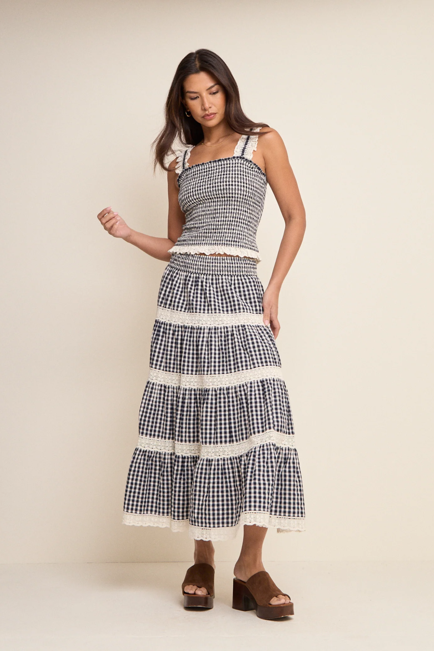 Nobody’s Child Gingham Black Lace Top