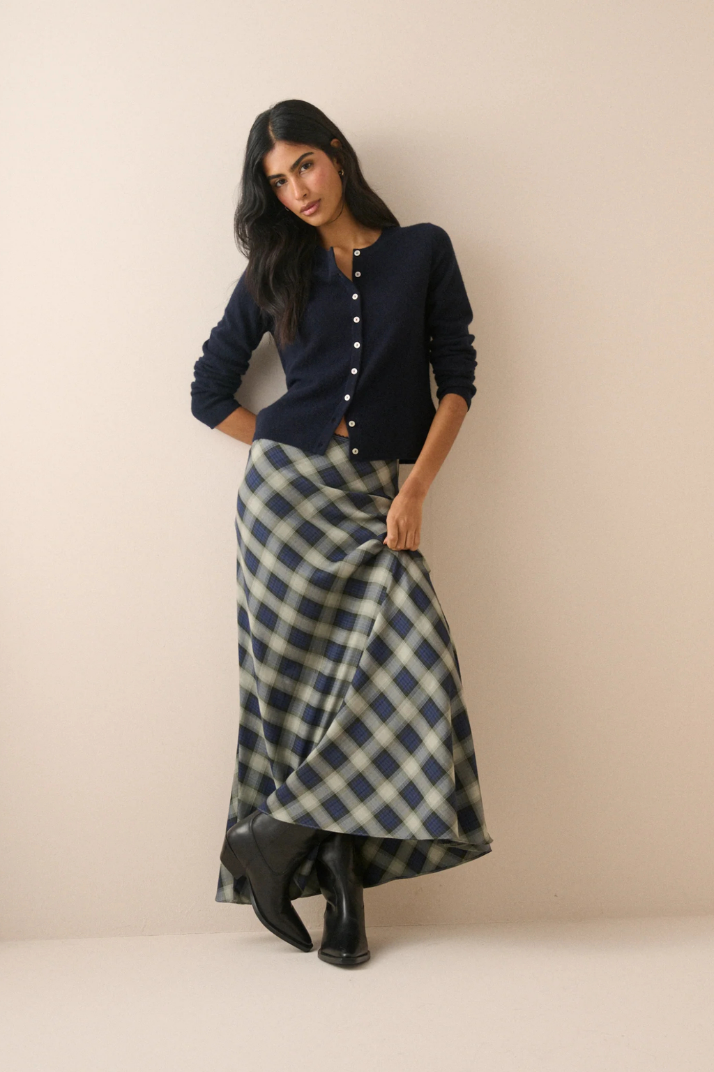Nobody's Child Navy Check Otto Maxi Skirt