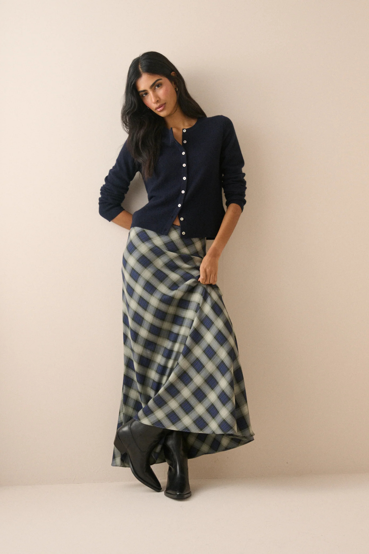 Nobody's Child Navy Check Otto Maxi Skirt