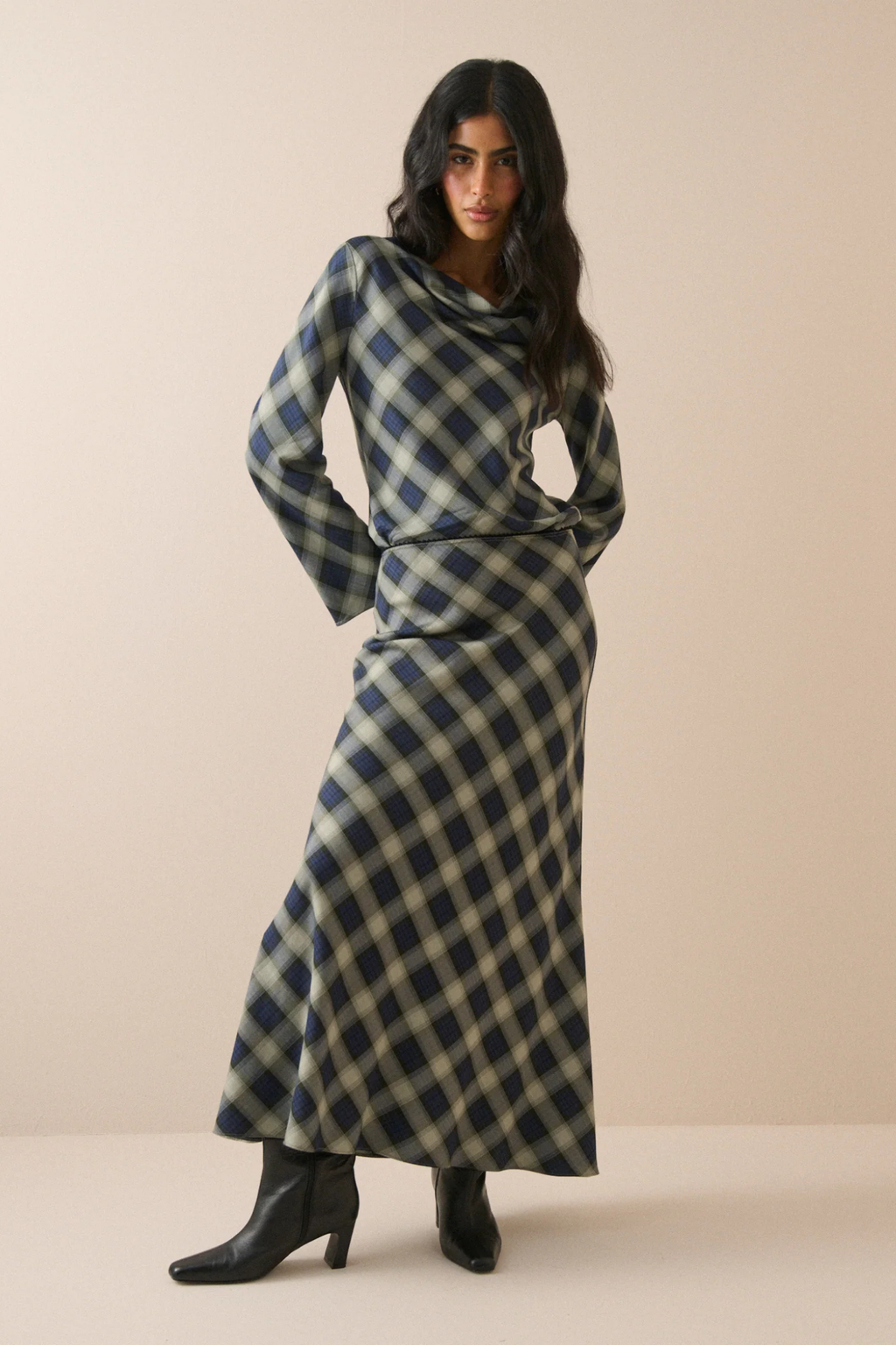 Nobody's Child Navy Check Otto Maxi Skirt
