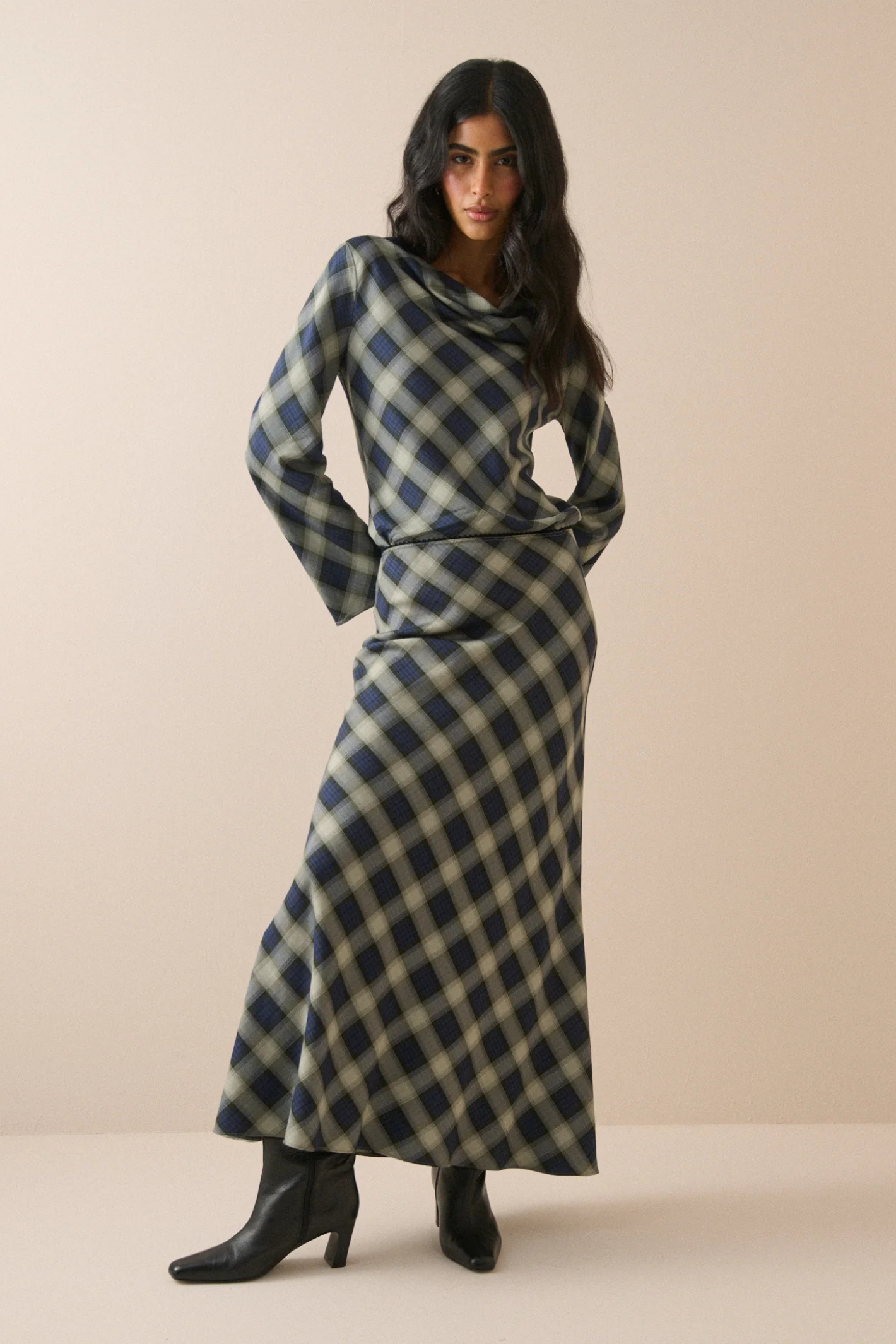 Nobody's Child Navy Check Otto Maxi Skirt