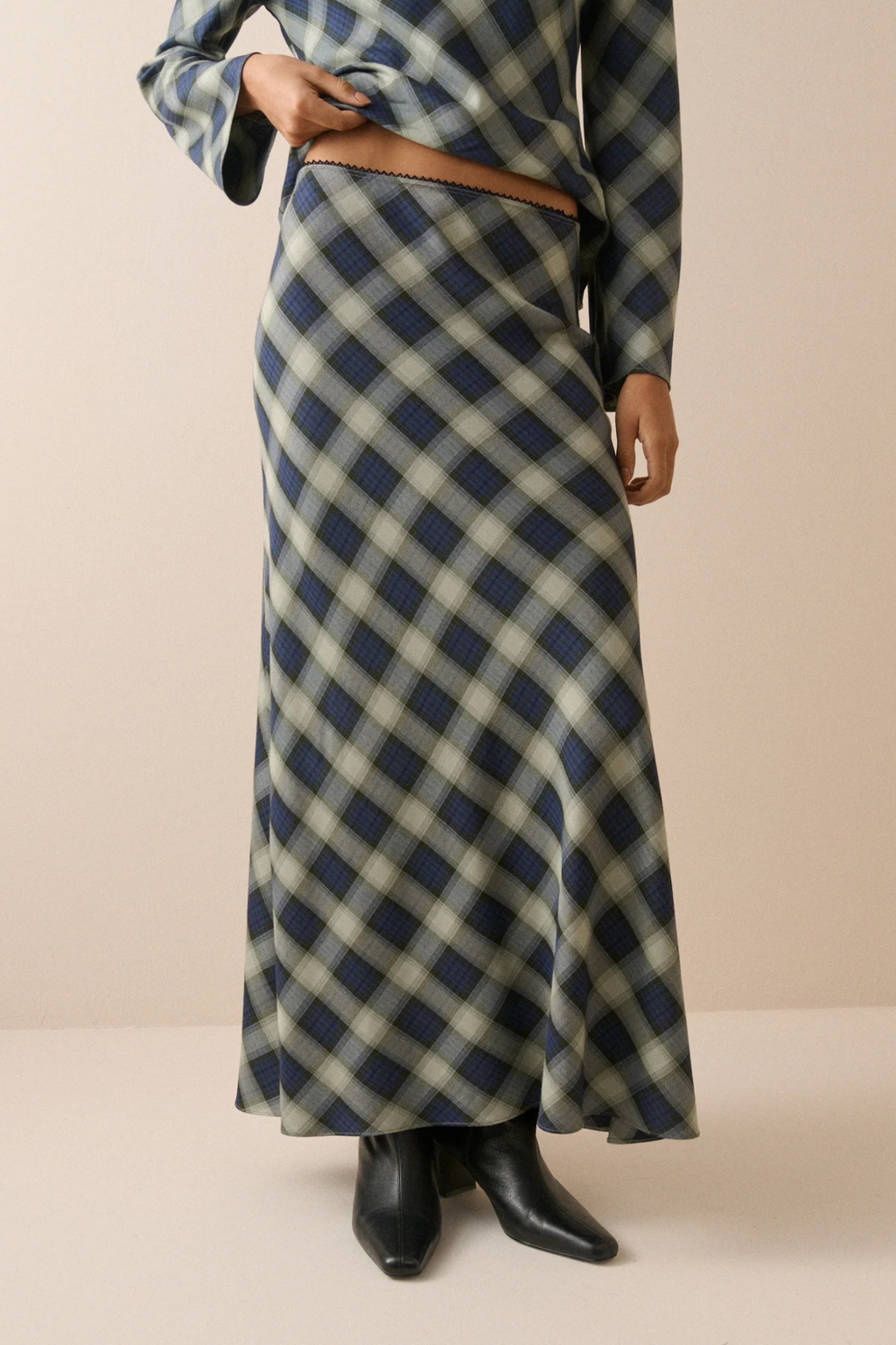 Nobody's Child Navy Check Otto Maxi Skirt