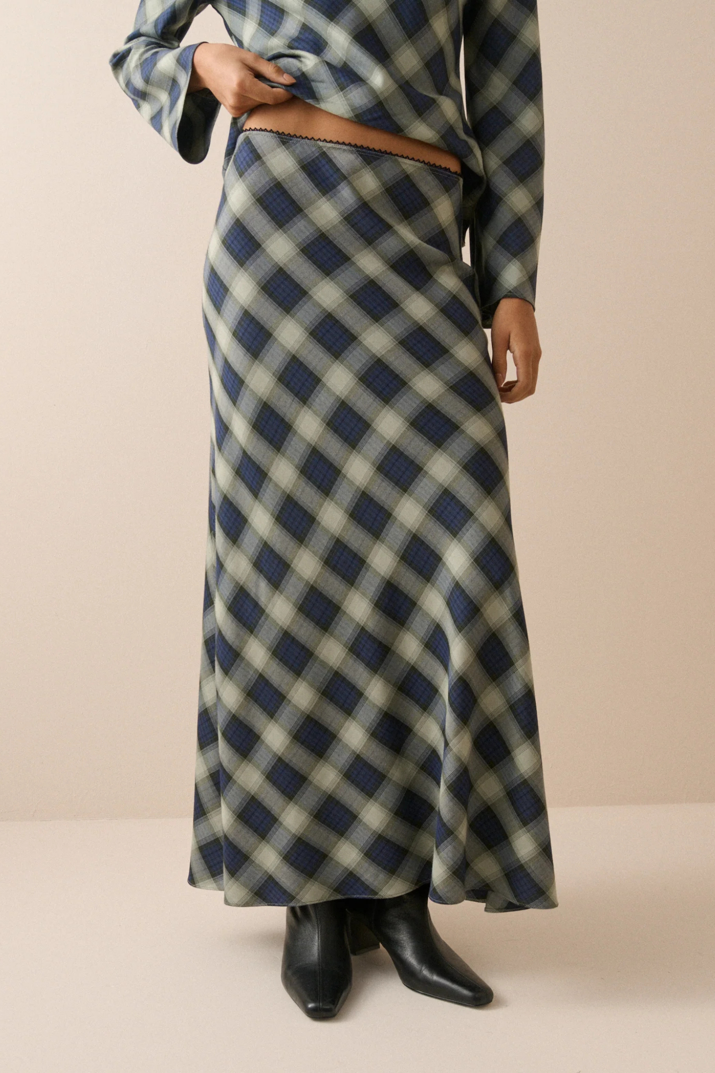 Nobody's Child Navy Check Otto Maxi Skirt