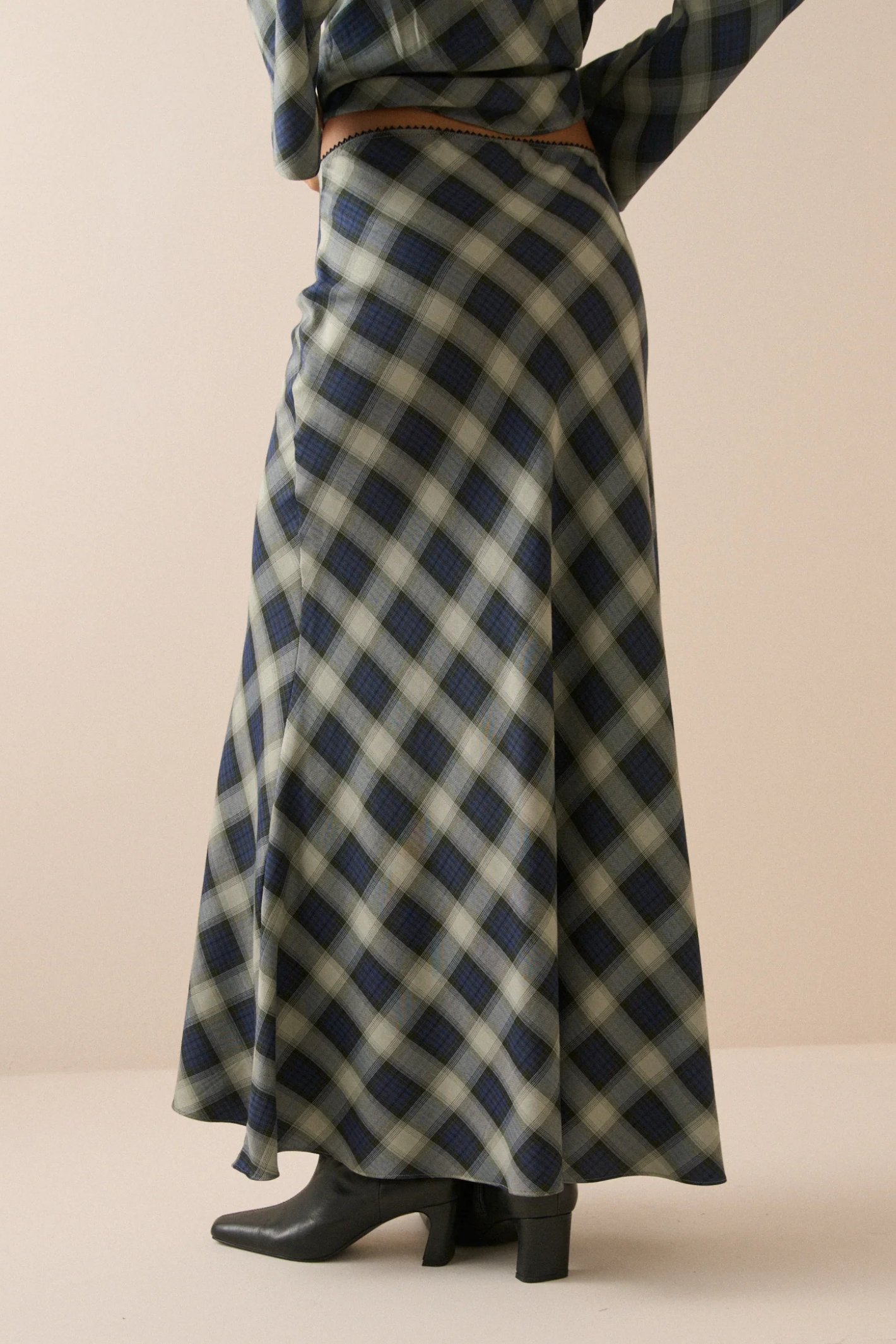 Nobody's Child Navy Check Otto Maxi Skirt
