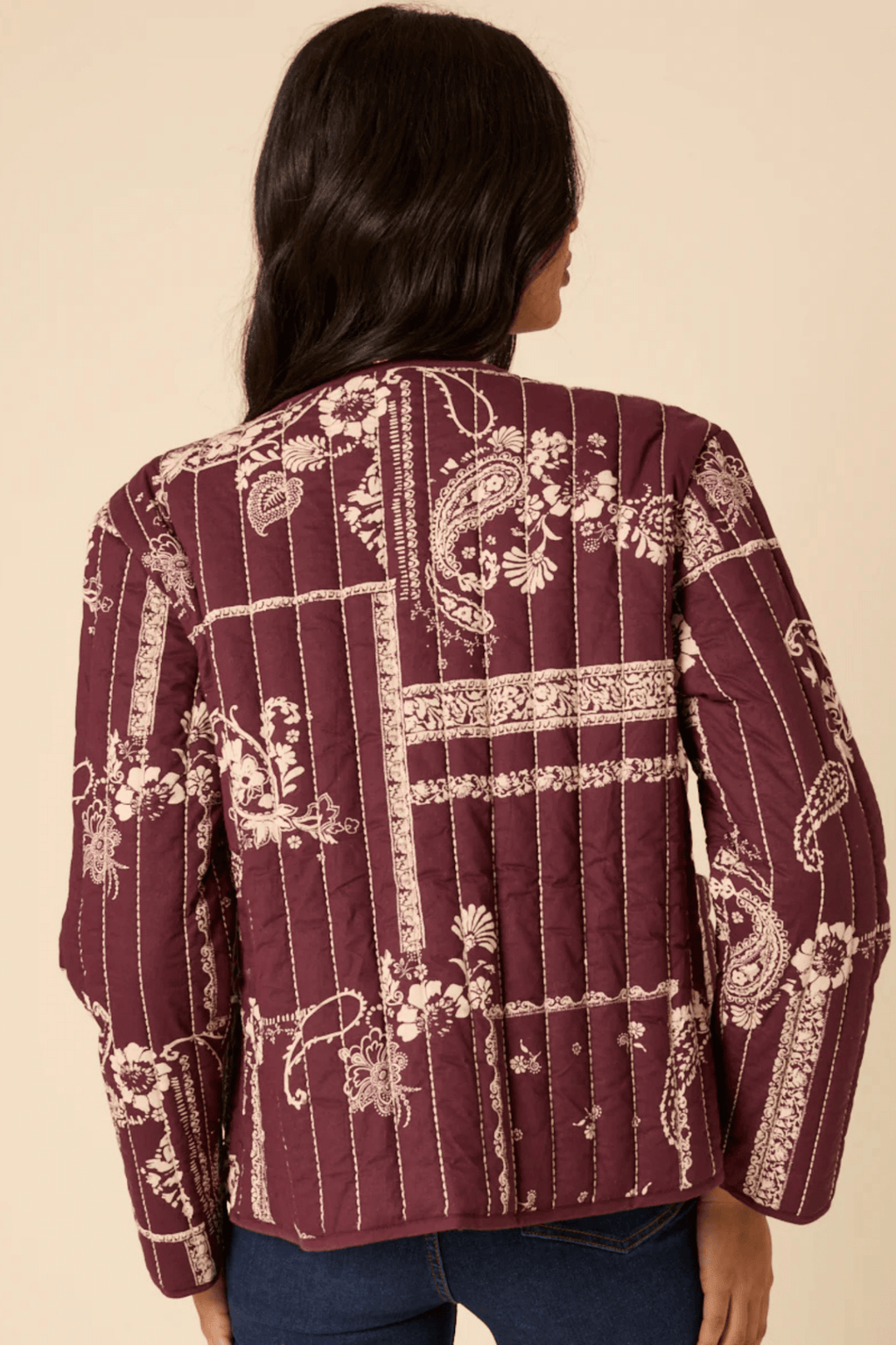 Nobody’s Child O254068 Burgundy Floral Reversible Quilted Jacket - Dotique - Nobody’s Child