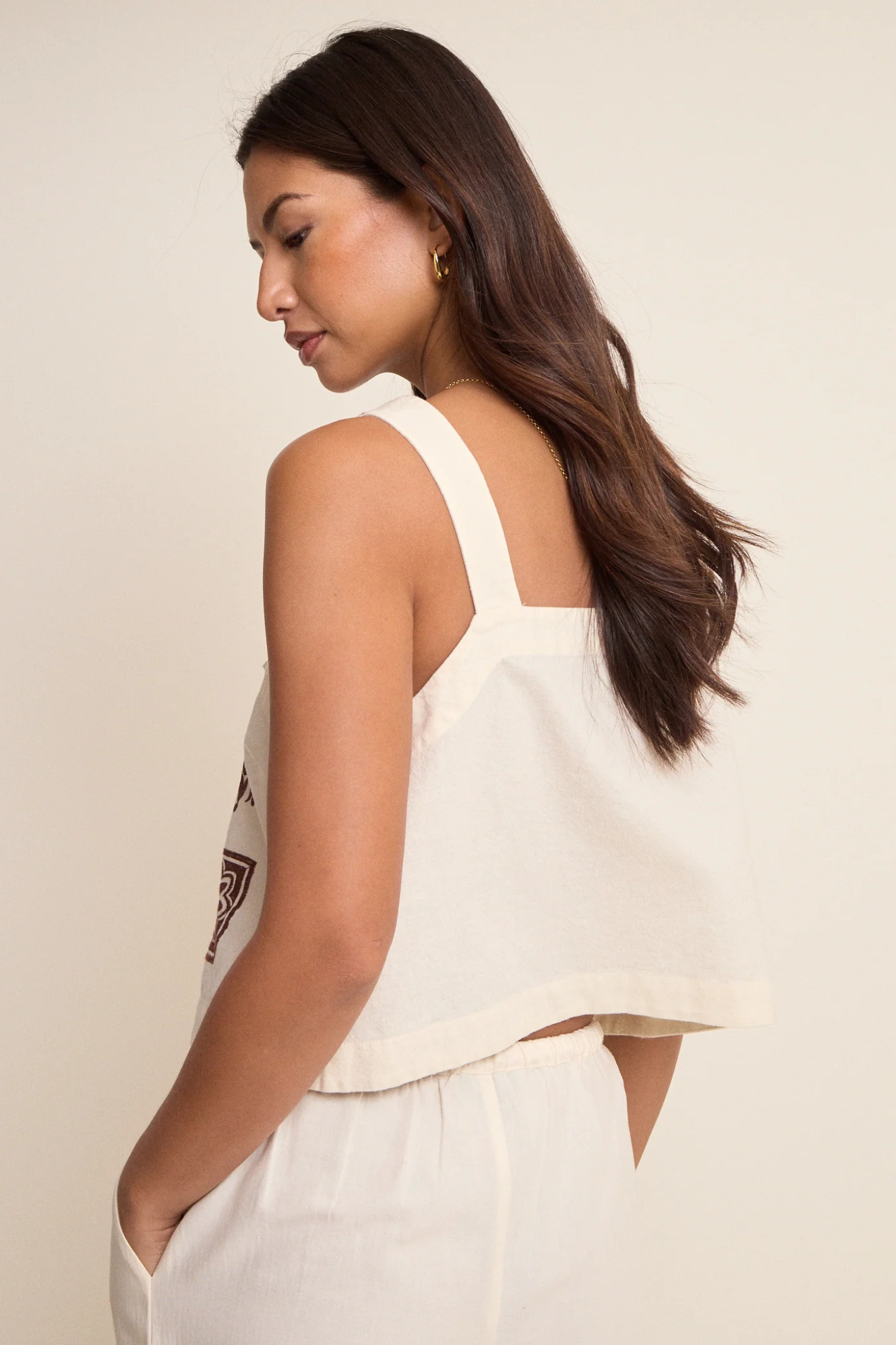 Nobody’s Child Ivory Tile Print Tie Front Topaz Top