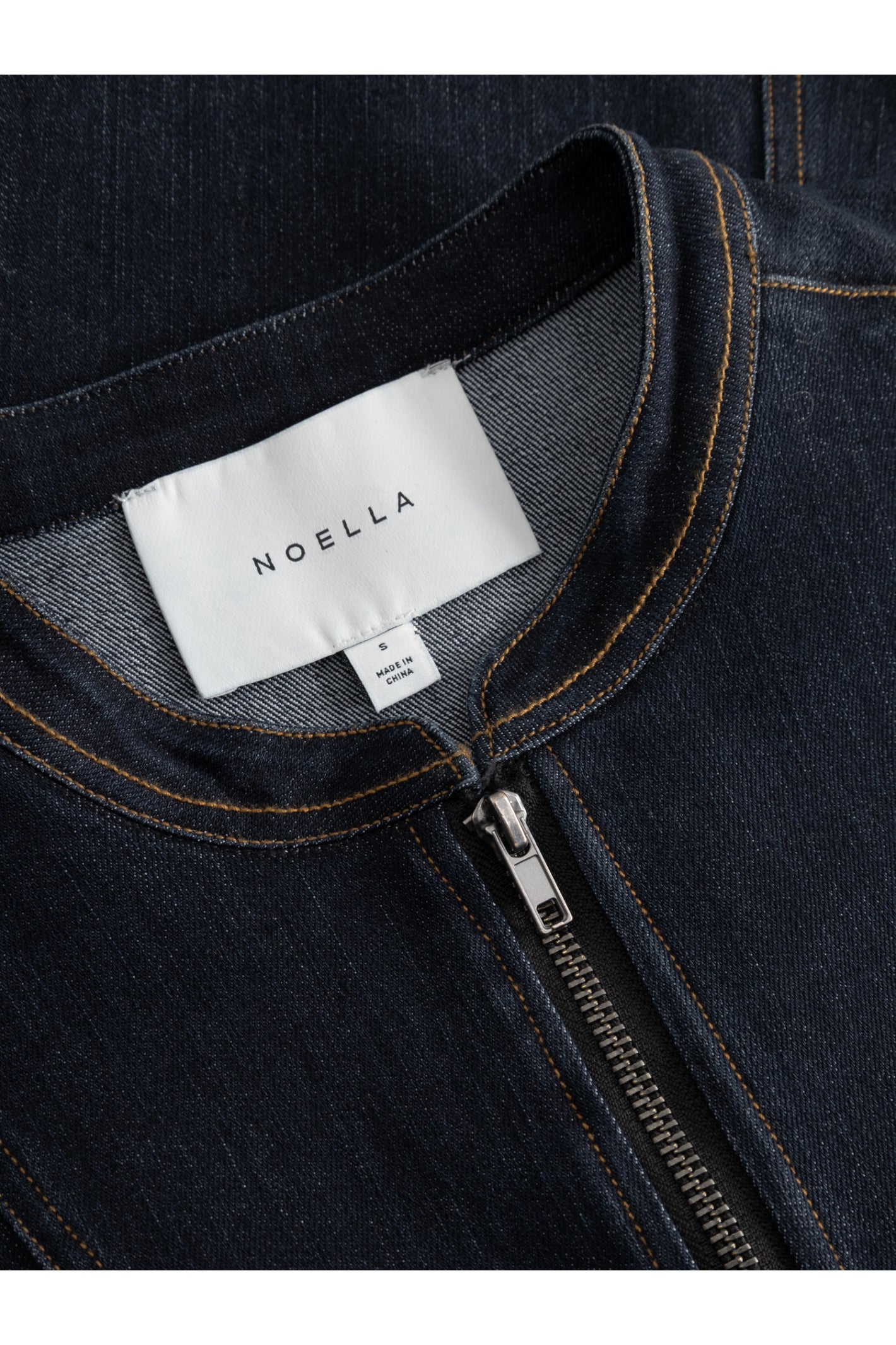 Close-up of zipper and neckline on Noella  15080001 N-Mazie Jacket Blue Unwashed by noella shop noella at Dotique
