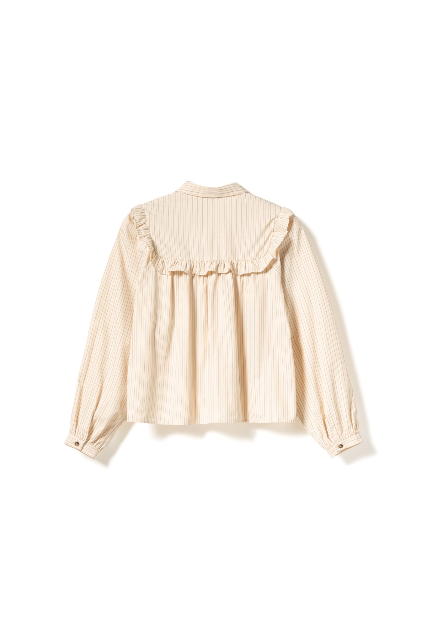 Back view of Noella 15360001 N-Mikayla Blouse Donnie Cream Stripe by noella with ruffle detail shop noella at Dotique