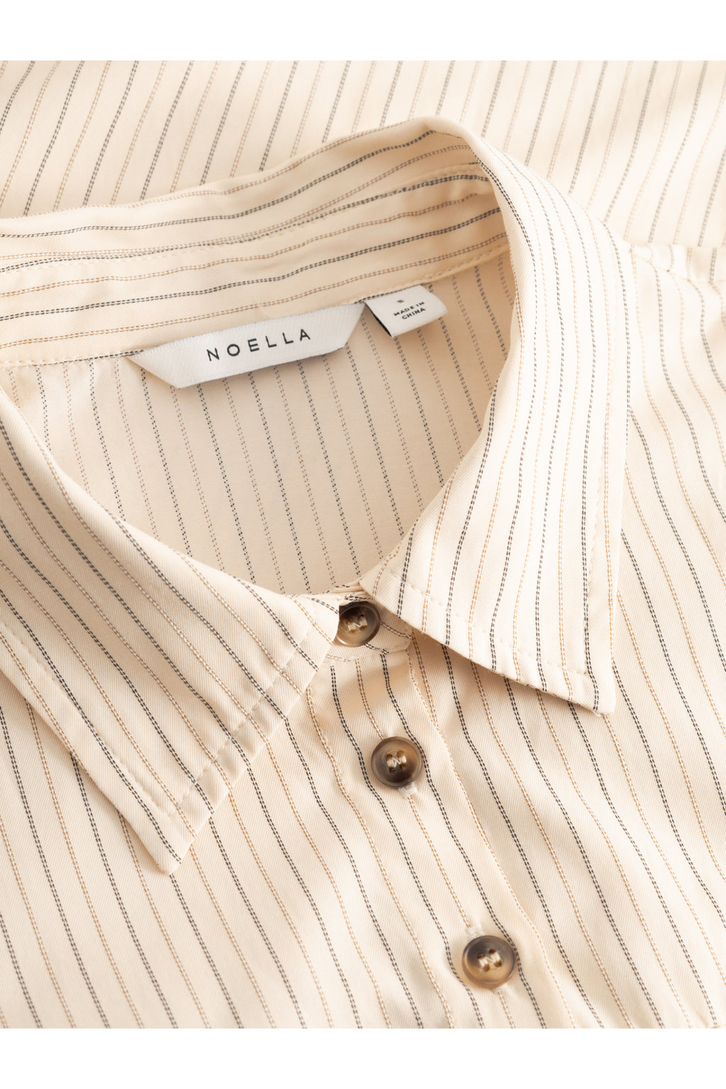 Close-up of collar and buttons on Noella 15360001 N-Mikayla Blouse Donnie Cream Stripe by noella shop noella at Dotique