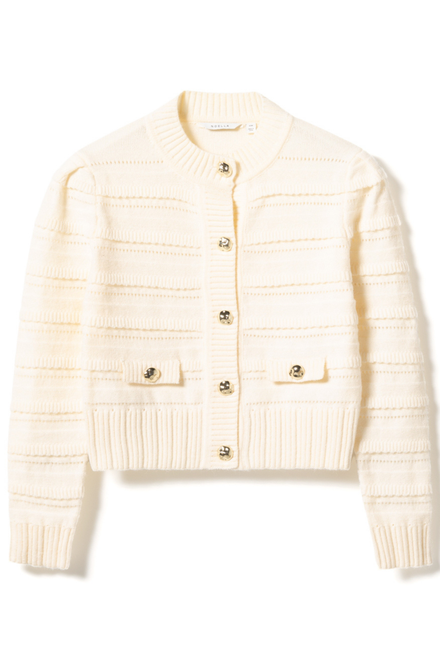 Dotique Noella 15040001 N-Maddison Knit Cardigan in ivory with textured knit and silver buttons
