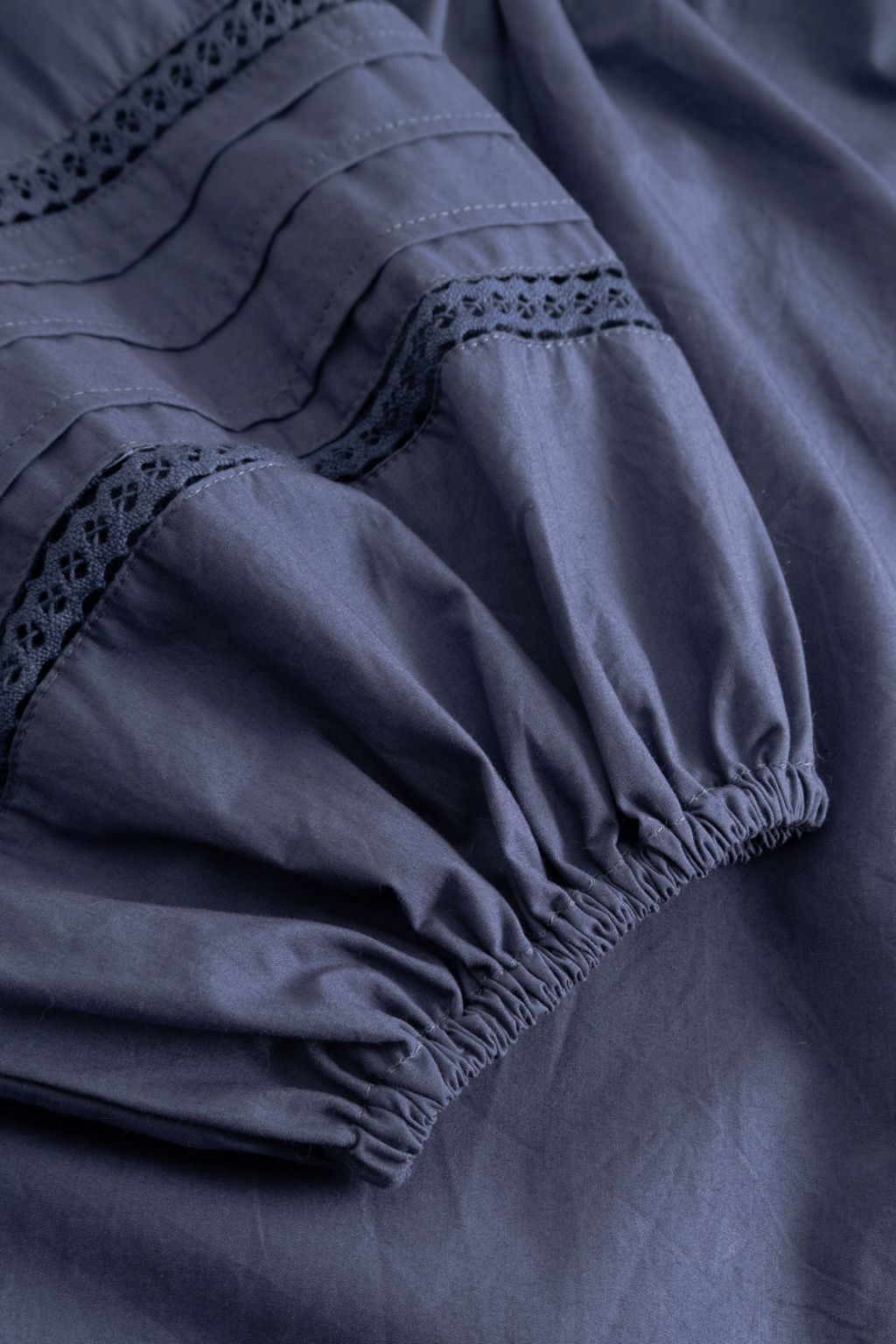 Noella 15050001 N-Marceline Blouse Dusty Blue cotton tie front blouse with balloon sleeves at Dotique