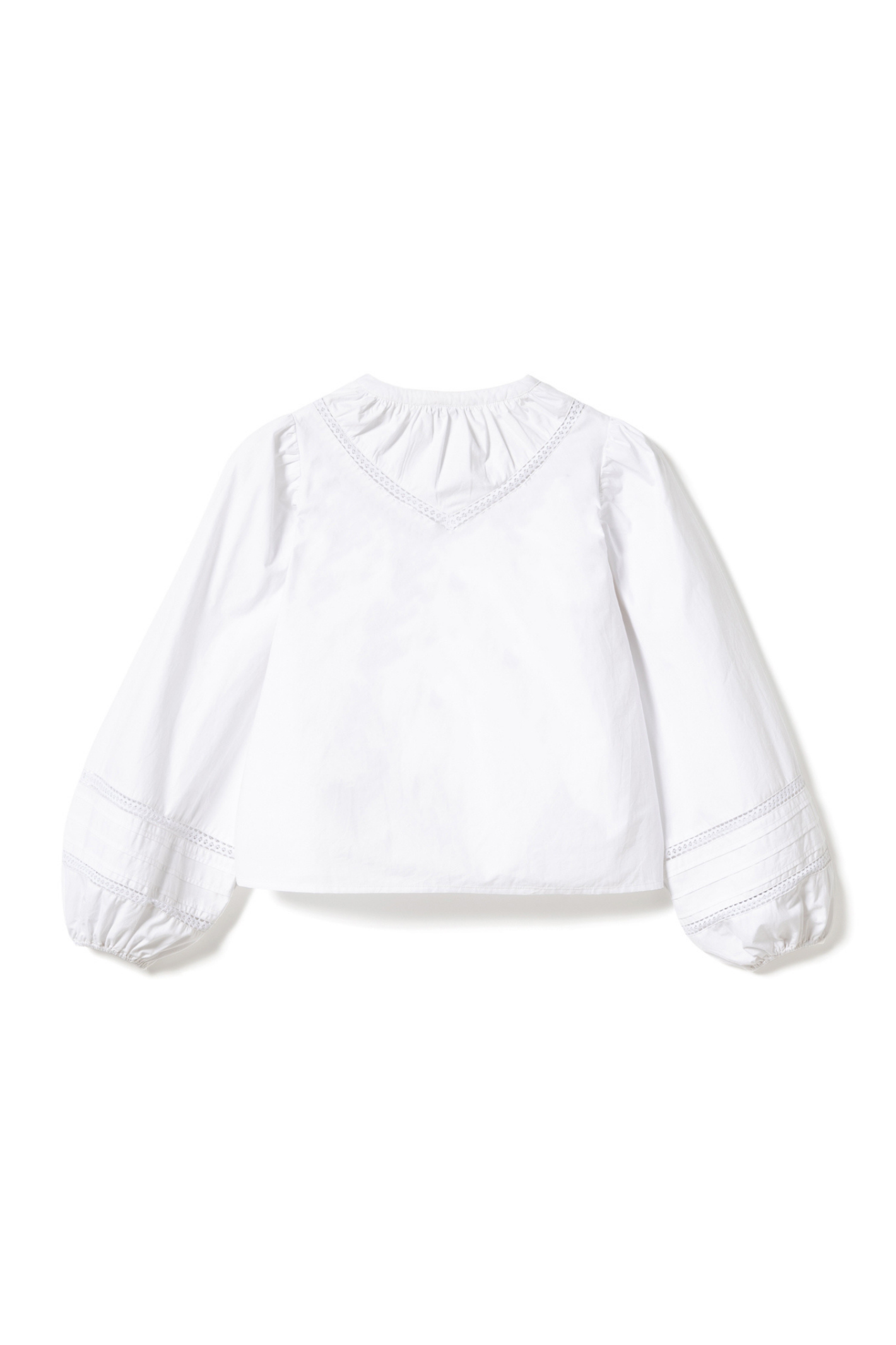 Noella 15050001 N-Marceline Blouse White cotton tie front blouse with balloon sleeves at Dotique