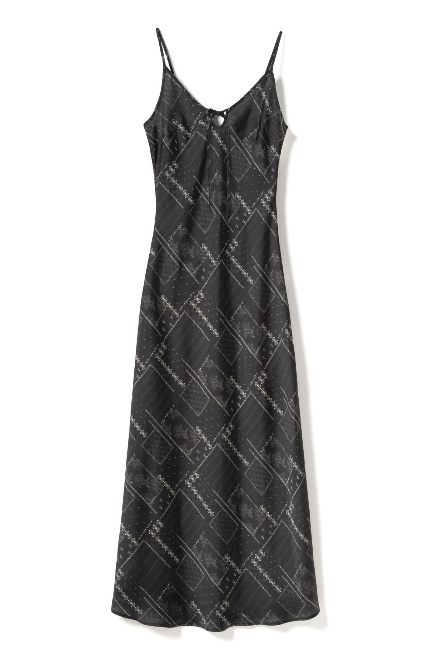 Noella black printed strappy dress with tie front detail and defined waist. Shop Noella at Dotique.