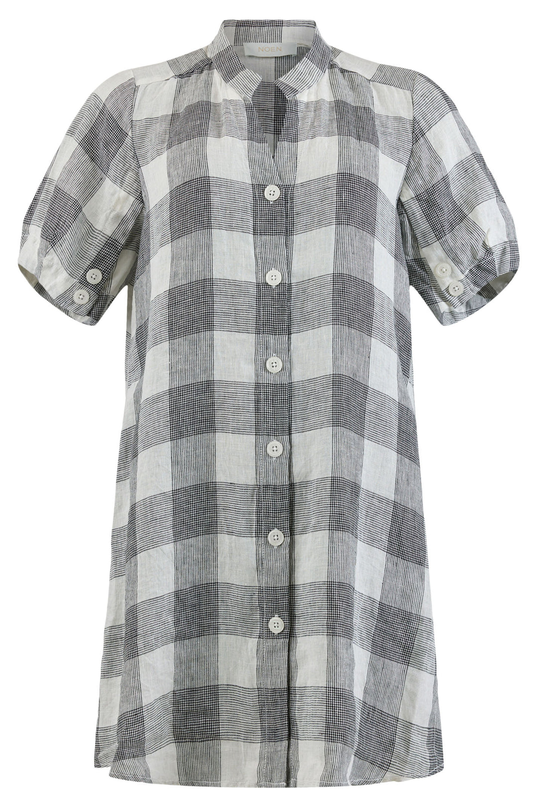 Noen 86186 81162 White Checked Short Sleeve Shirt Tunic Dress - Dotique