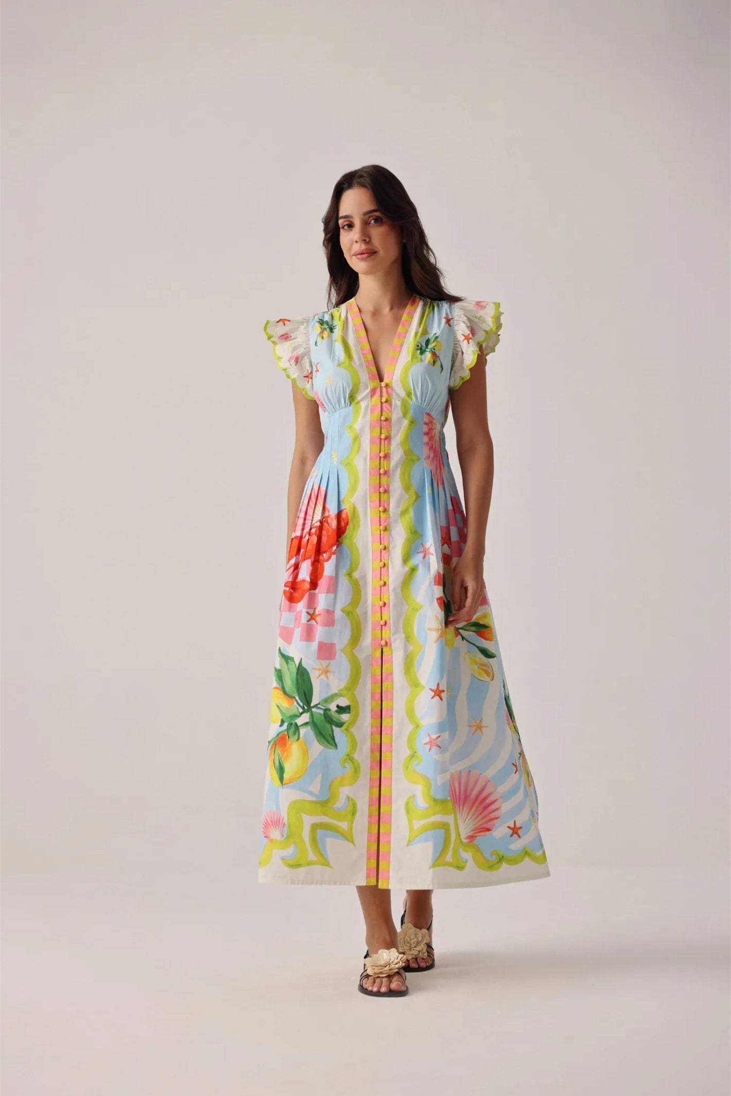 Model wearing NOIB Estella Maxi Dress - Summer Zest by Noib with colorful print, shop Noib at Dotique