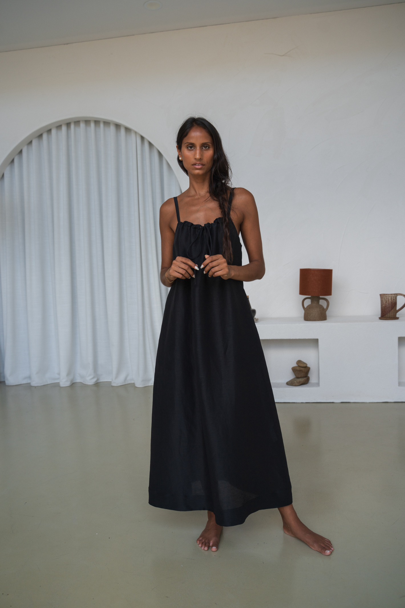 Lilly Pilly LP-D004 Nova Linen Silk Dress Black by Lilly Pilly, shop the Lilly Pilly collection at Dotique.