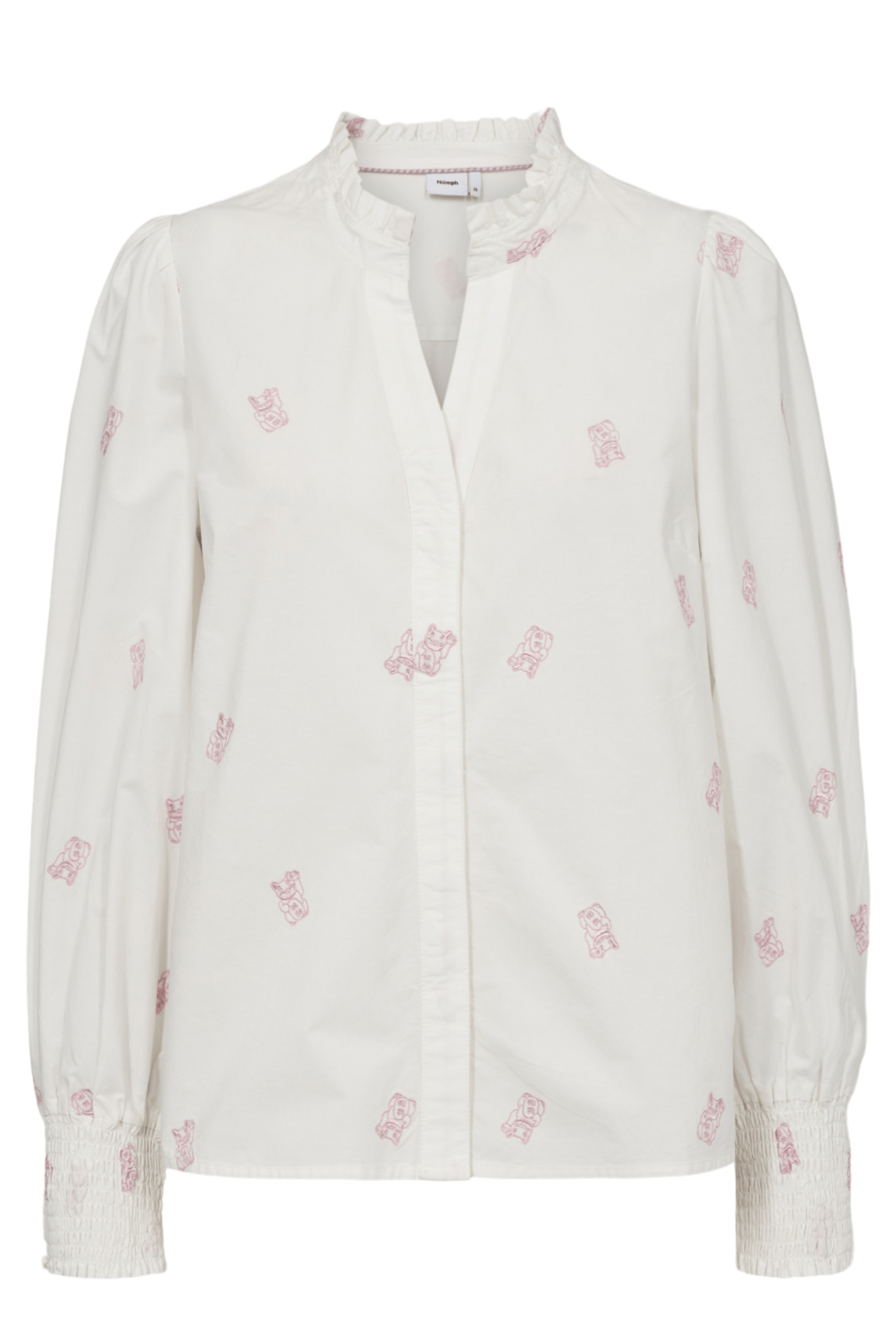 Nümph Nuyuki Shirt Cloud Dancer white shirt with pink embroidery – Dotique

