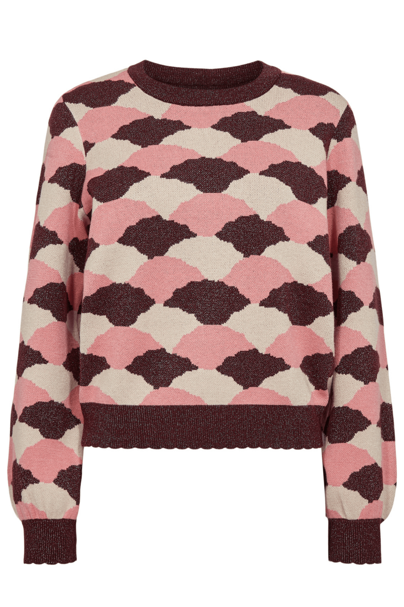 Nümph Nulila Pullover Pink Lemonade geometric pink knit jumper – Dotique

