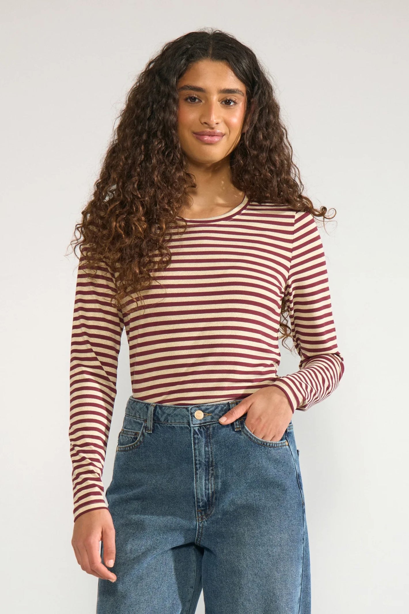 Numph 706623 Nurixie Blouse Fig Stripe Knit Top