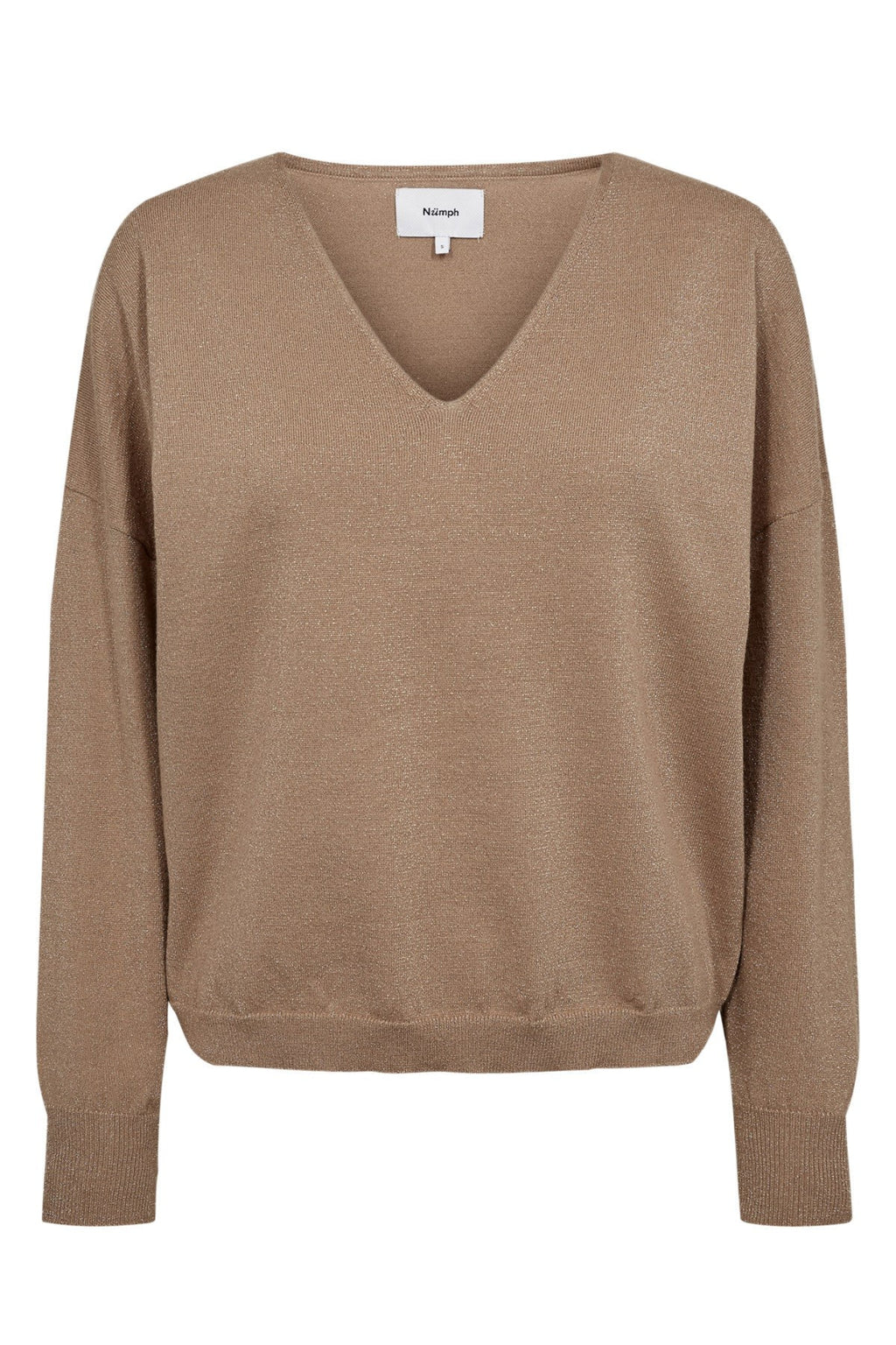 Numph 707060 NUDAYLETTA Lurex V-Neck Pullover – Silver Mink