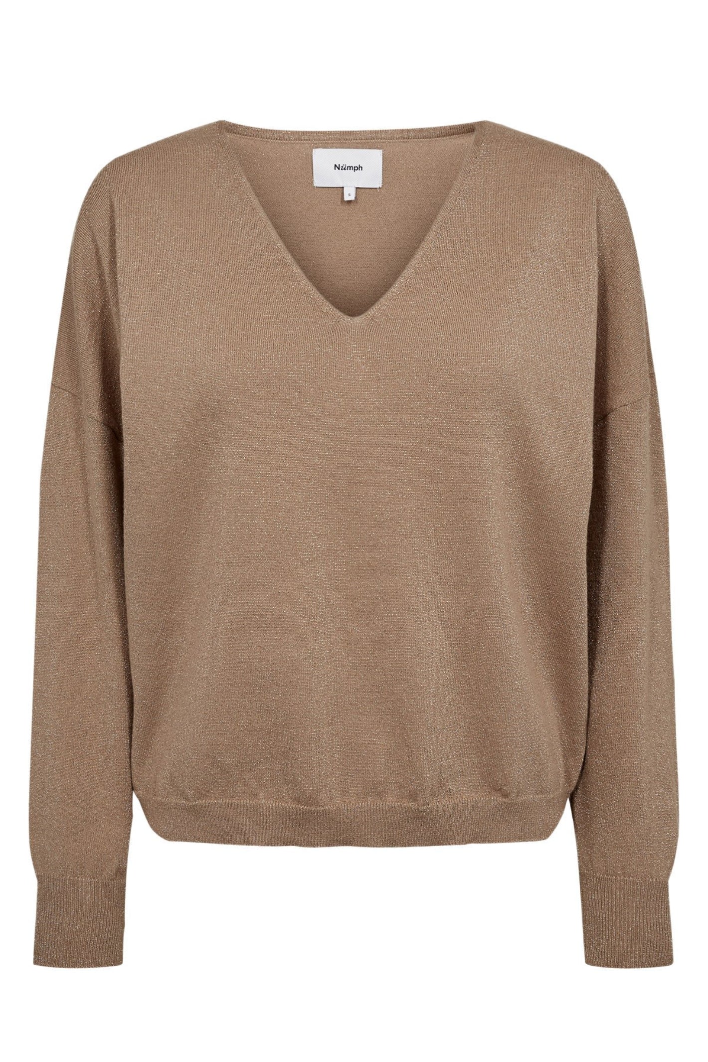 Numph 707060 NUDAYLETTA Lurex V-Neck Pullover – Silver Mink