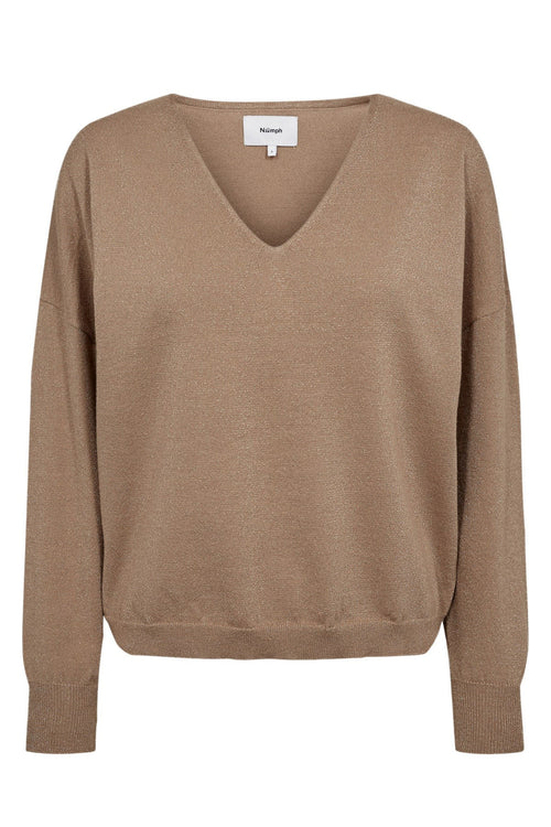 Numph 707060 NUDAYLETTA Lurex V-Neck Pullover – Silver Mink