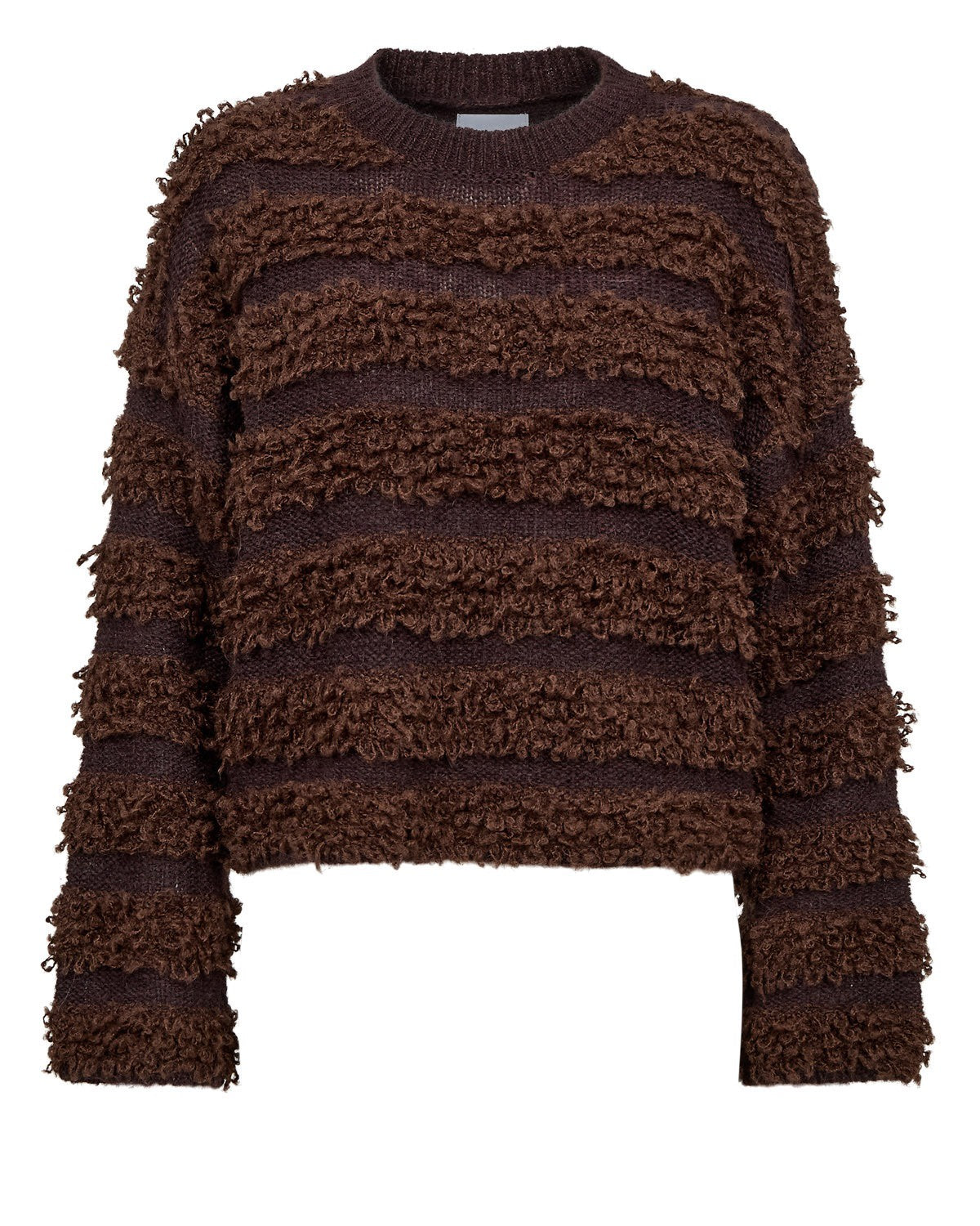 Shop the Nümph NUSHEEBA Pullover in Black Coffee at Dotique. A rich chocolate brown textured knit with wool and alpaca in a relaxed cropped shape.