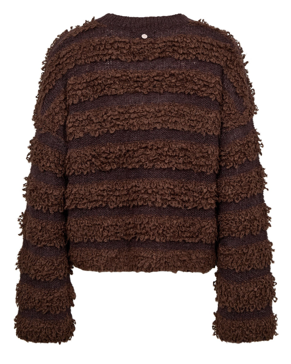 Shop the Nümph NUSHEEBA Pullover in Black Coffee at Dotique. A rich chocolate brown textured knit with wool and alpaca in a relaxed cropped shape.