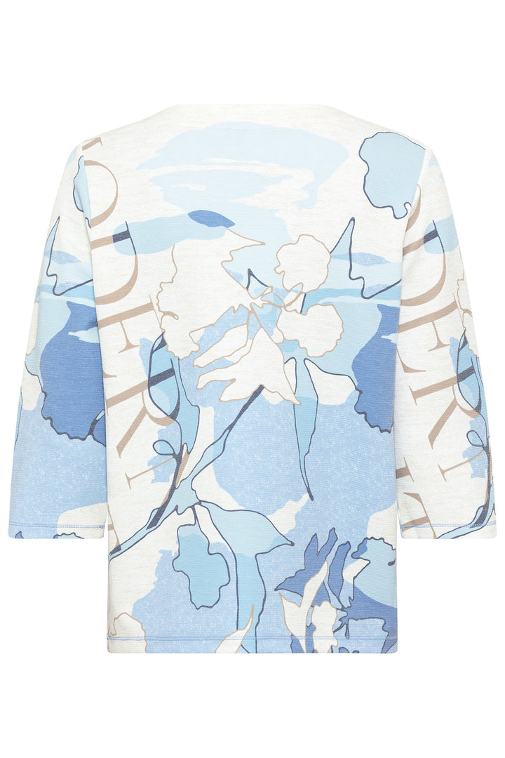 Olsen 11201565 Ciel Blue Abstract Print Three-Quarter Sleeve Sweatshirt - Dotique Chesterfield